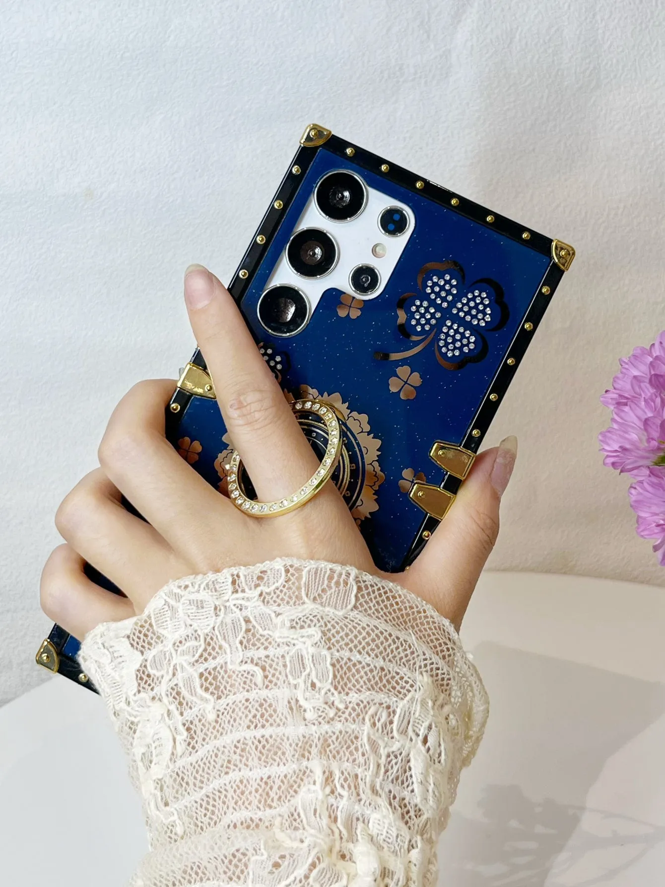 Floral Pattern Phone Case With Ring Holder