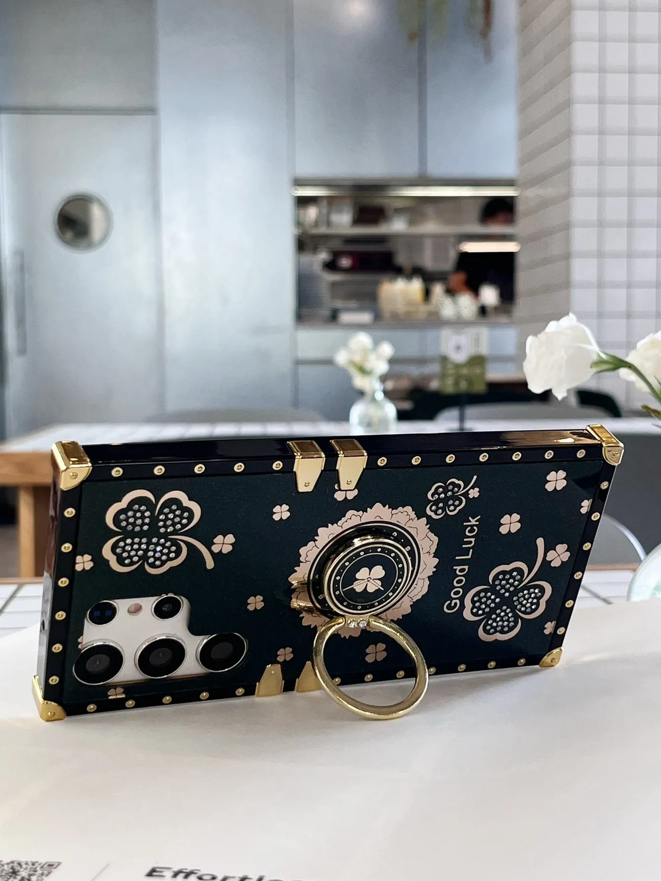 Floral Pattern Phone Case With Ring Holder