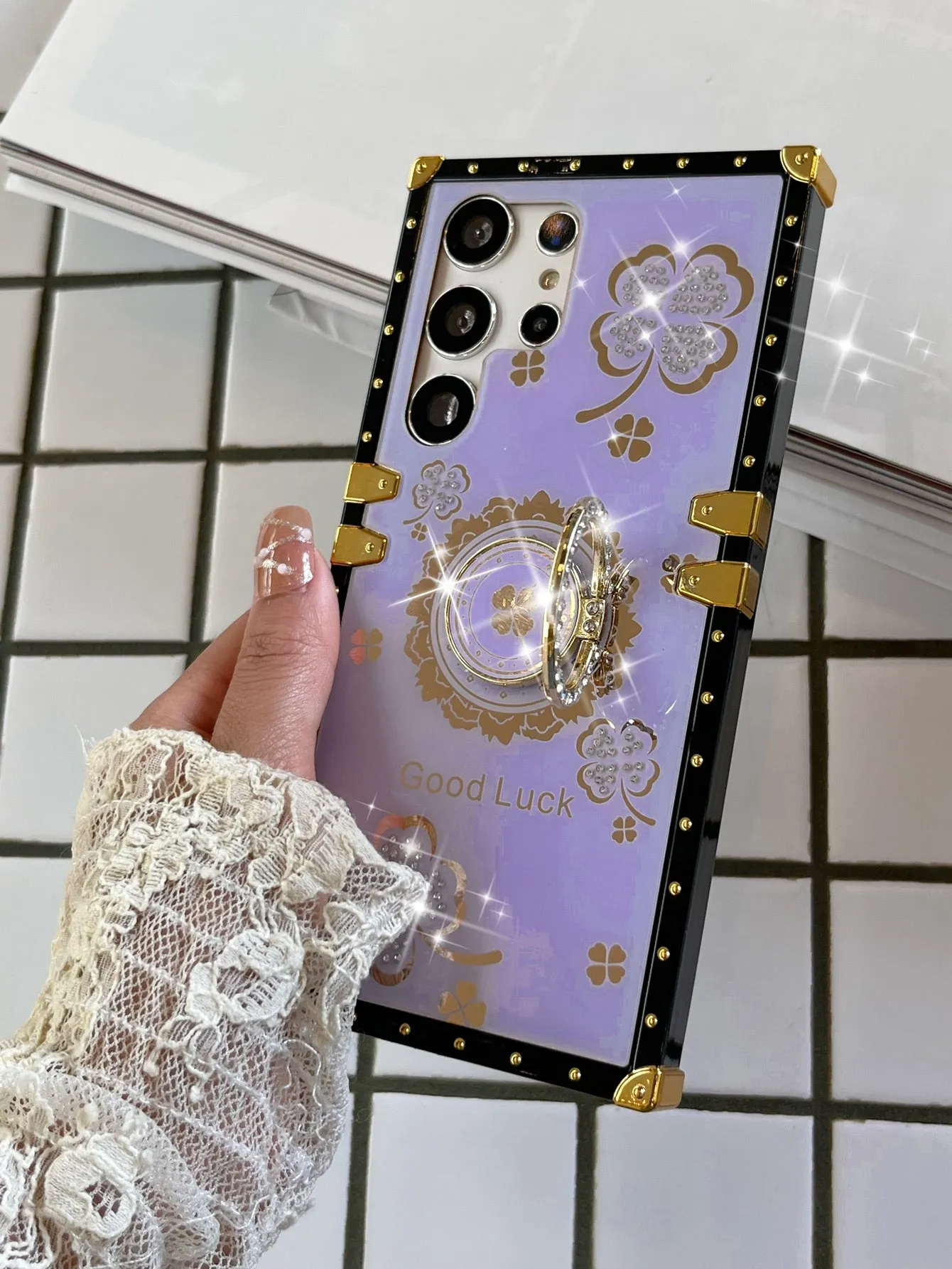 Floral Pattern Phone Case With Ring Holder