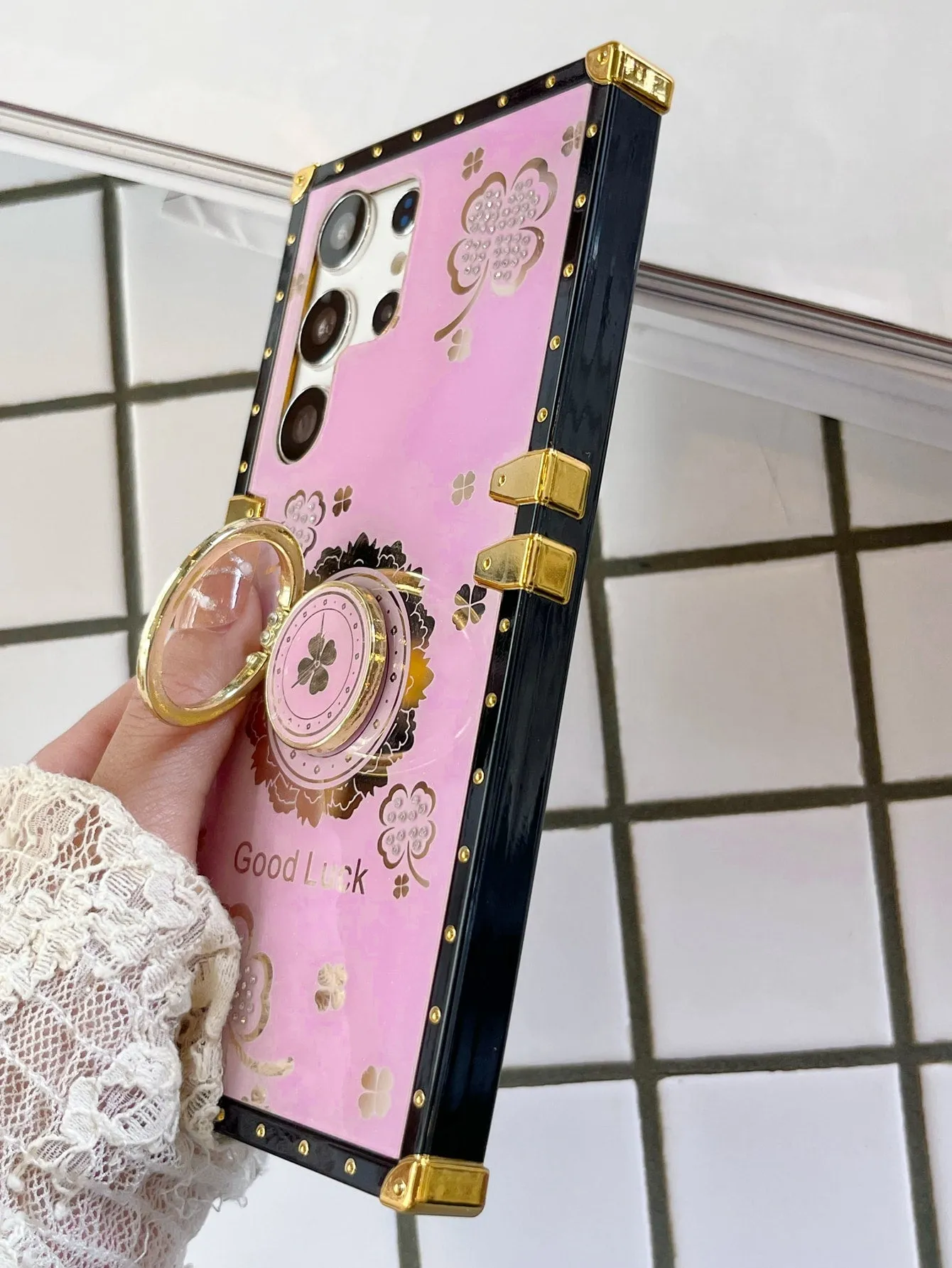 Floral Pattern Phone Case With Ring Holder