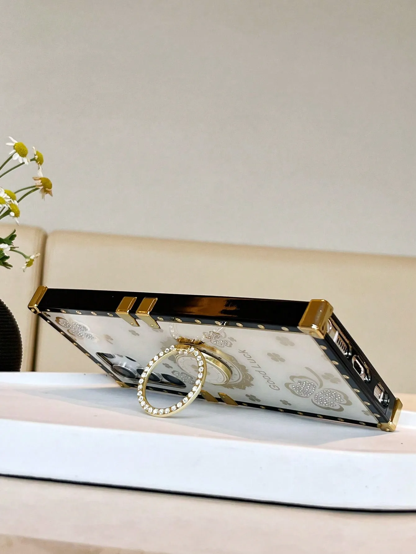 Floral Pattern Phone Case With Ring Holder