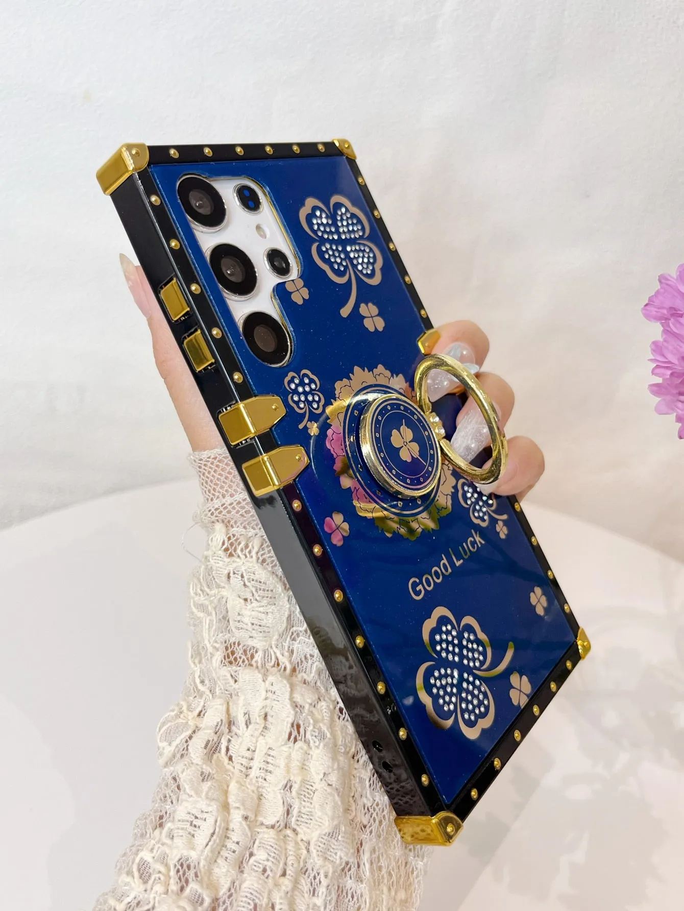 Floral Pattern Phone Case With Ring Holder