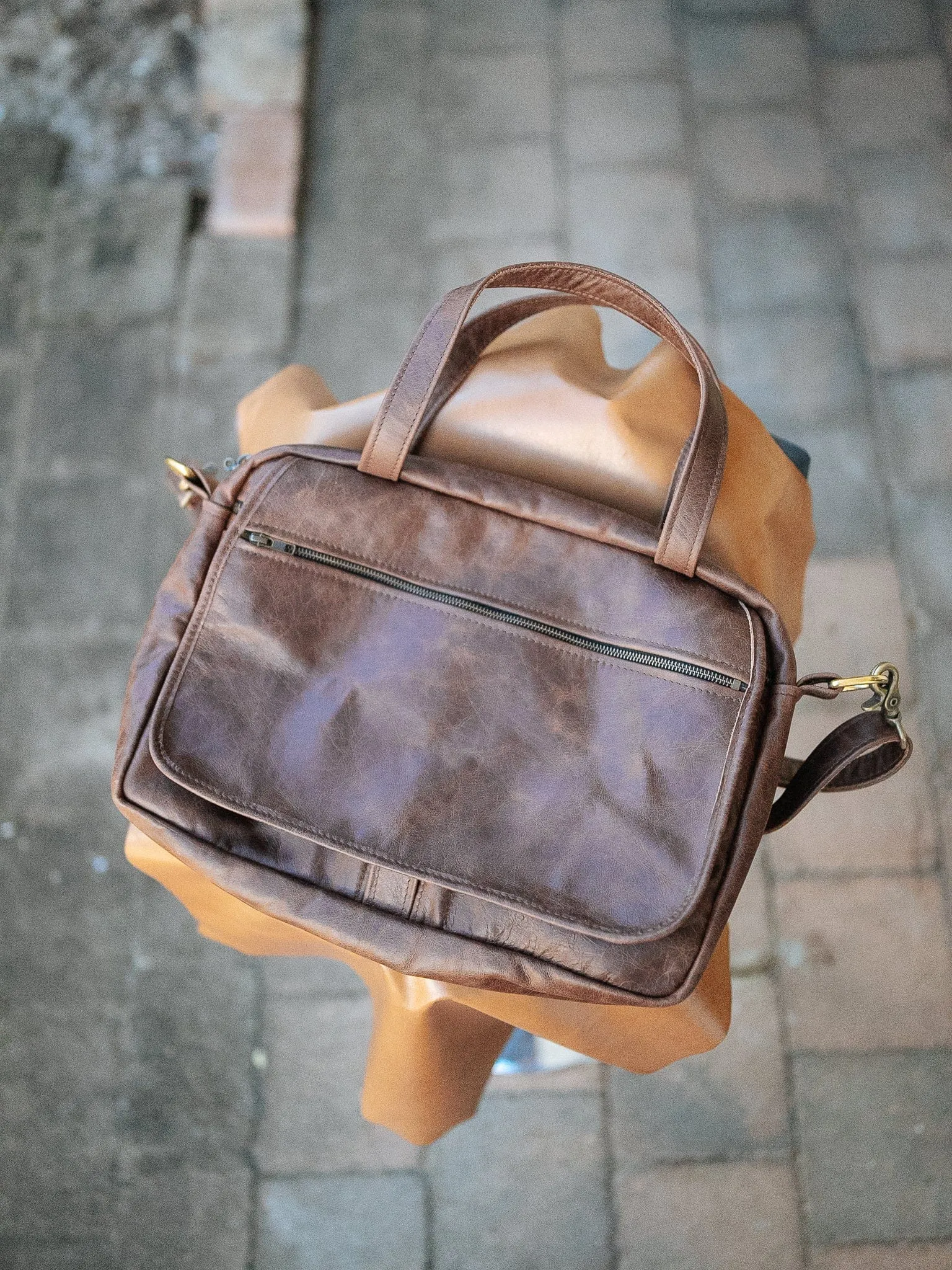Jack Satchel - Cowhide - Premium Marble Brown