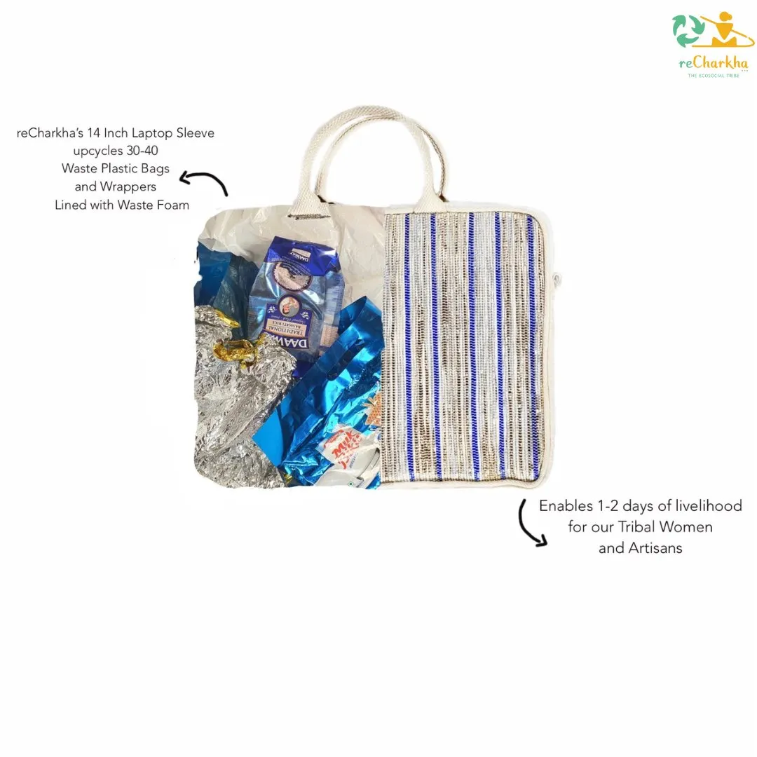 Multicolored Striped Upcycled Handwoven Laptop Sleeve 14 inch (LSB141124-009) PS_W