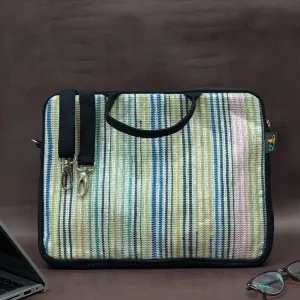 Multicolored Striped Upcycled Handwoven Laptop Sleeve 14 inch (LSB141124-009) PS_W