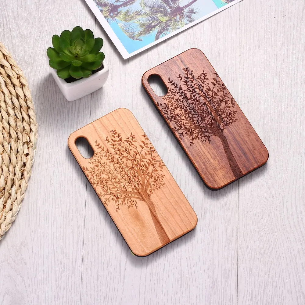 Natural Tree Plants Wooden Art Engraved Wood iPhone 14 13 12 11 Case