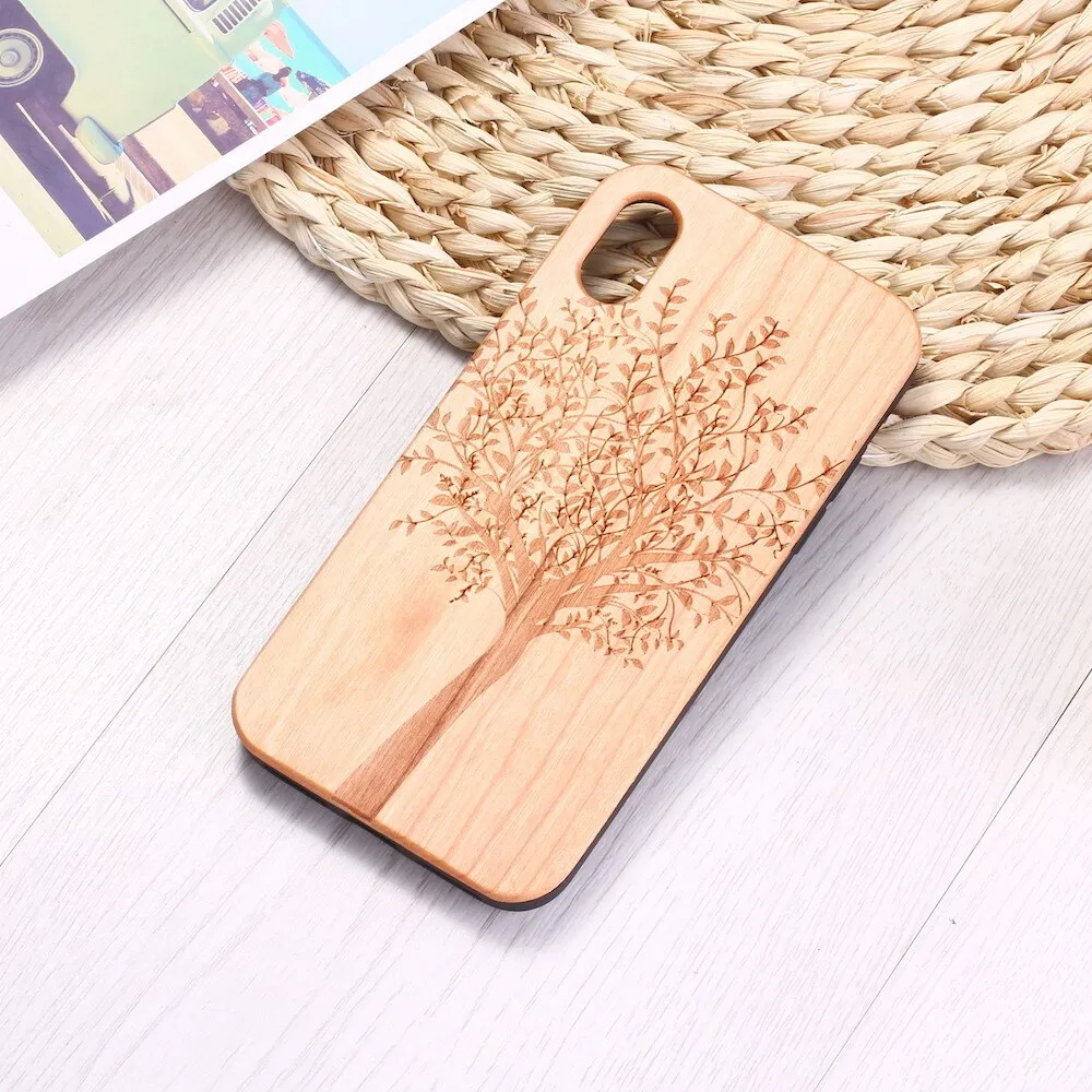 Natural Tree Plants Wooden Art Engraved Wood iPhone 14 13 12 11 Case