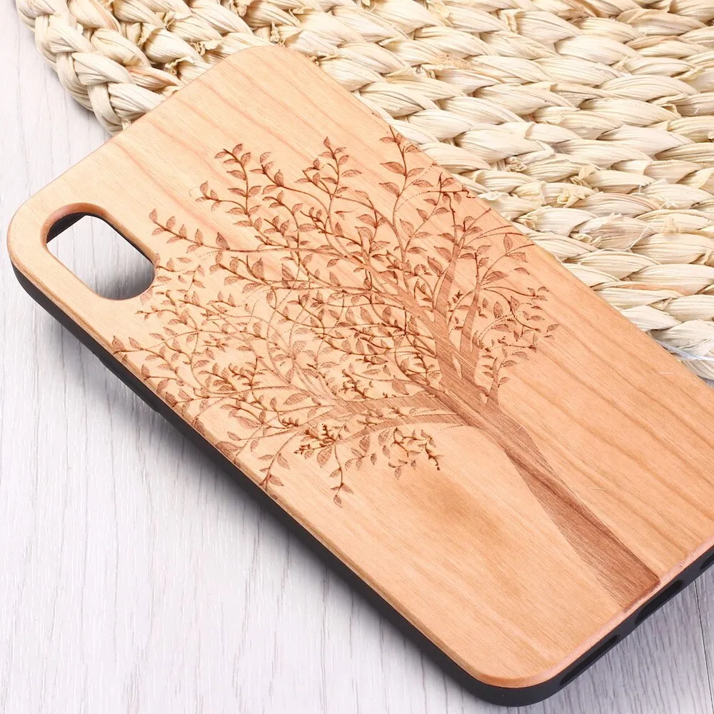Natural Tree Plants Wooden Art Engraved Wood iPhone 14 13 12 11 Case