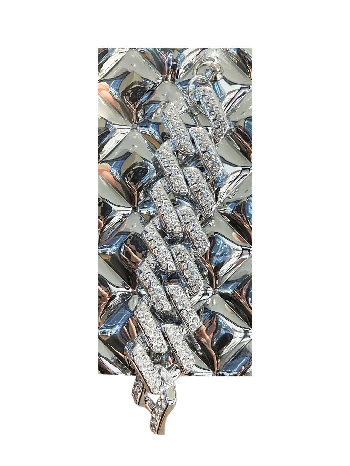 Plated Rhombus Shaped Lock & Rhinestone Decor Phone Case with Chain Strap
