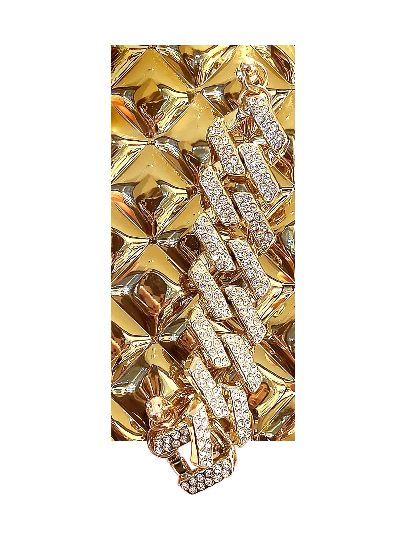 Plated Rhombus Shaped Lock & Rhinestone Decor Phone Case with Chain Strap