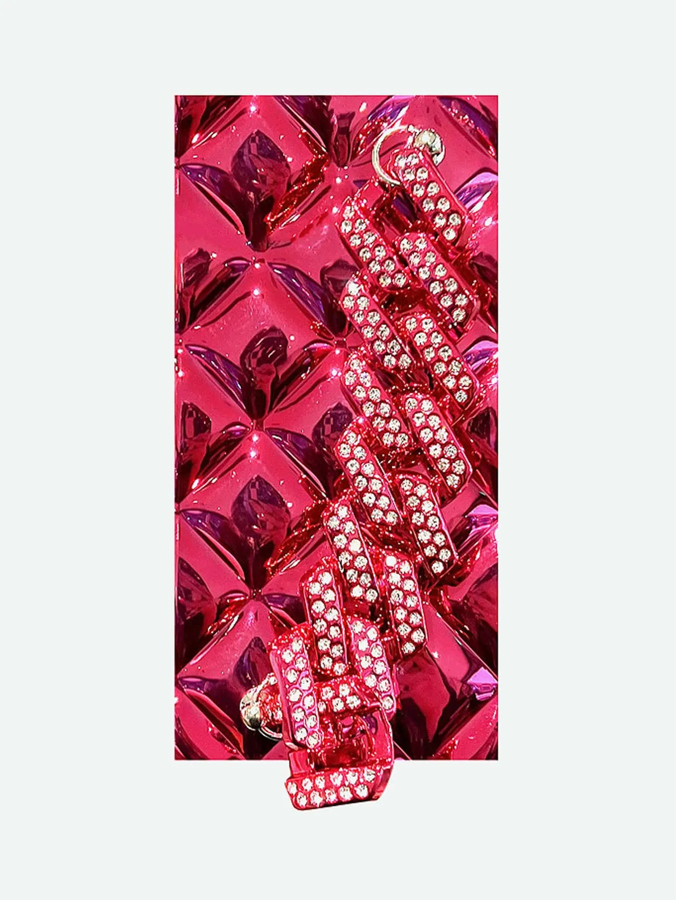 Plated Rhombus Shaped Lock & Rhinestone Decor Phone Case with Chain Strap