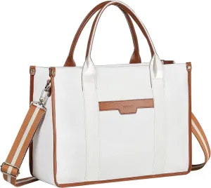 RAVUO Laptop Tote Bag for Women, Water Resistant 15.6 Inch Canvas Business Handbag Purse Carry On Shoulder Work Bag with Padded Laptop Compartment