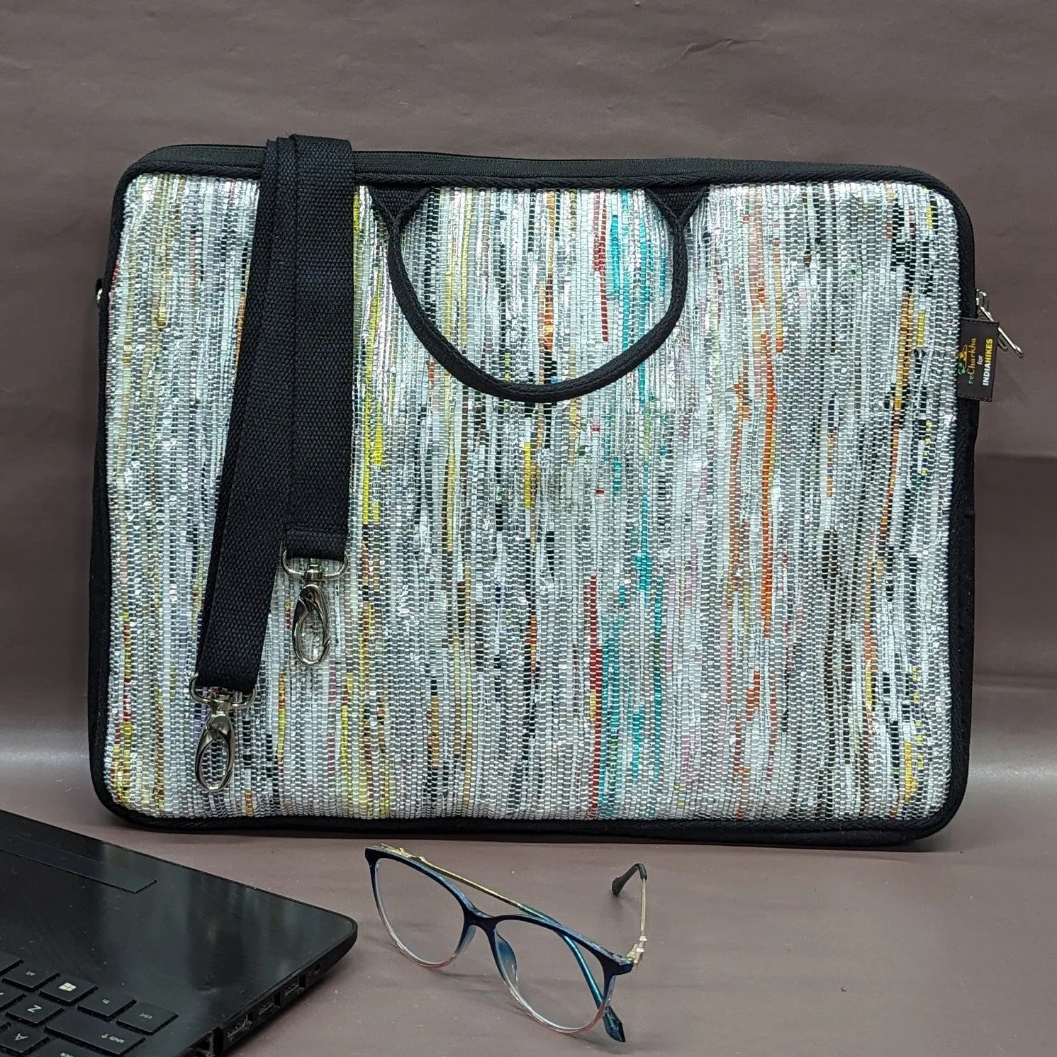 reCharkha X India Hikes Multicolor Silver Glitter Laptop Sleeve 16 inch (LSB160624-002) PS_W