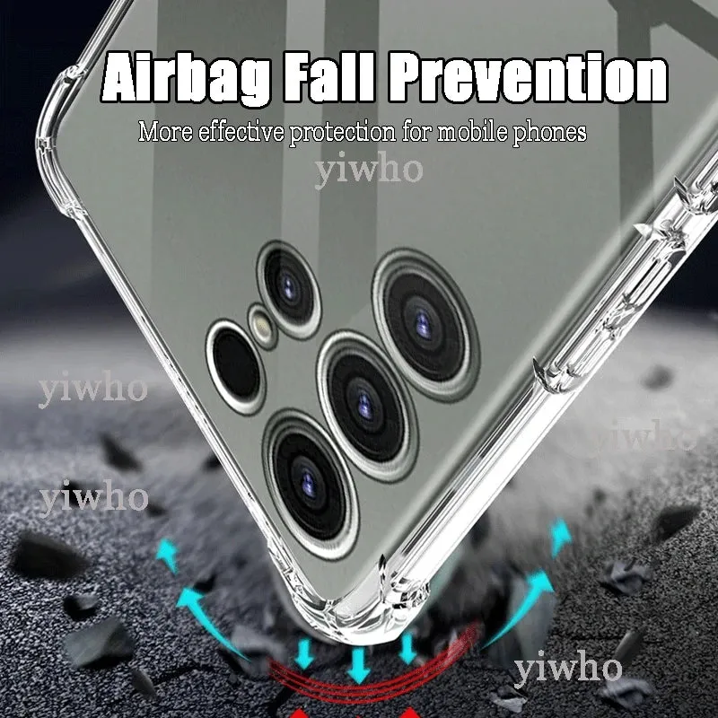 Shockproof Clear Silicone Soft Back Case For Samsung S24 S23 S22 S21 Ultra Plus Note20