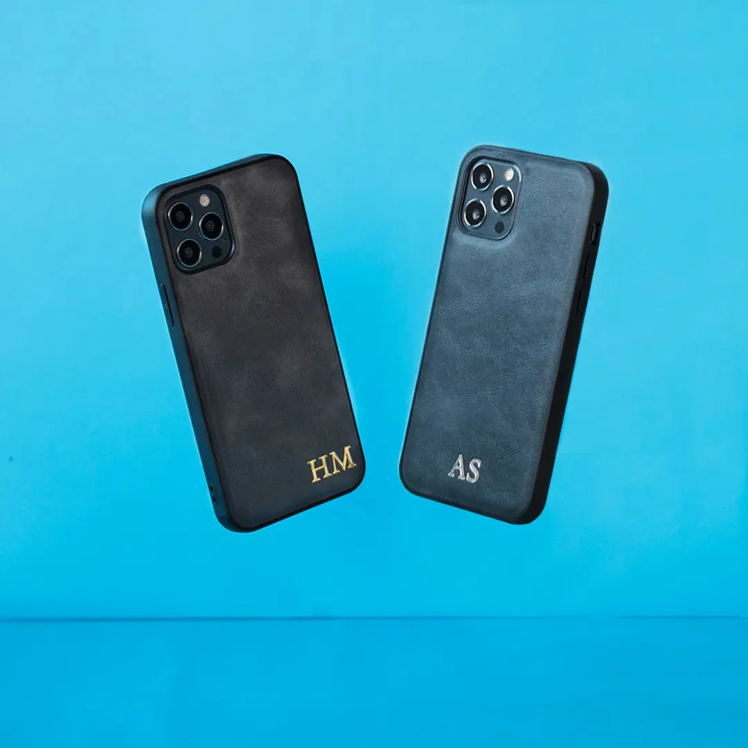 Smooth Leather Phone Case | Black & Grey