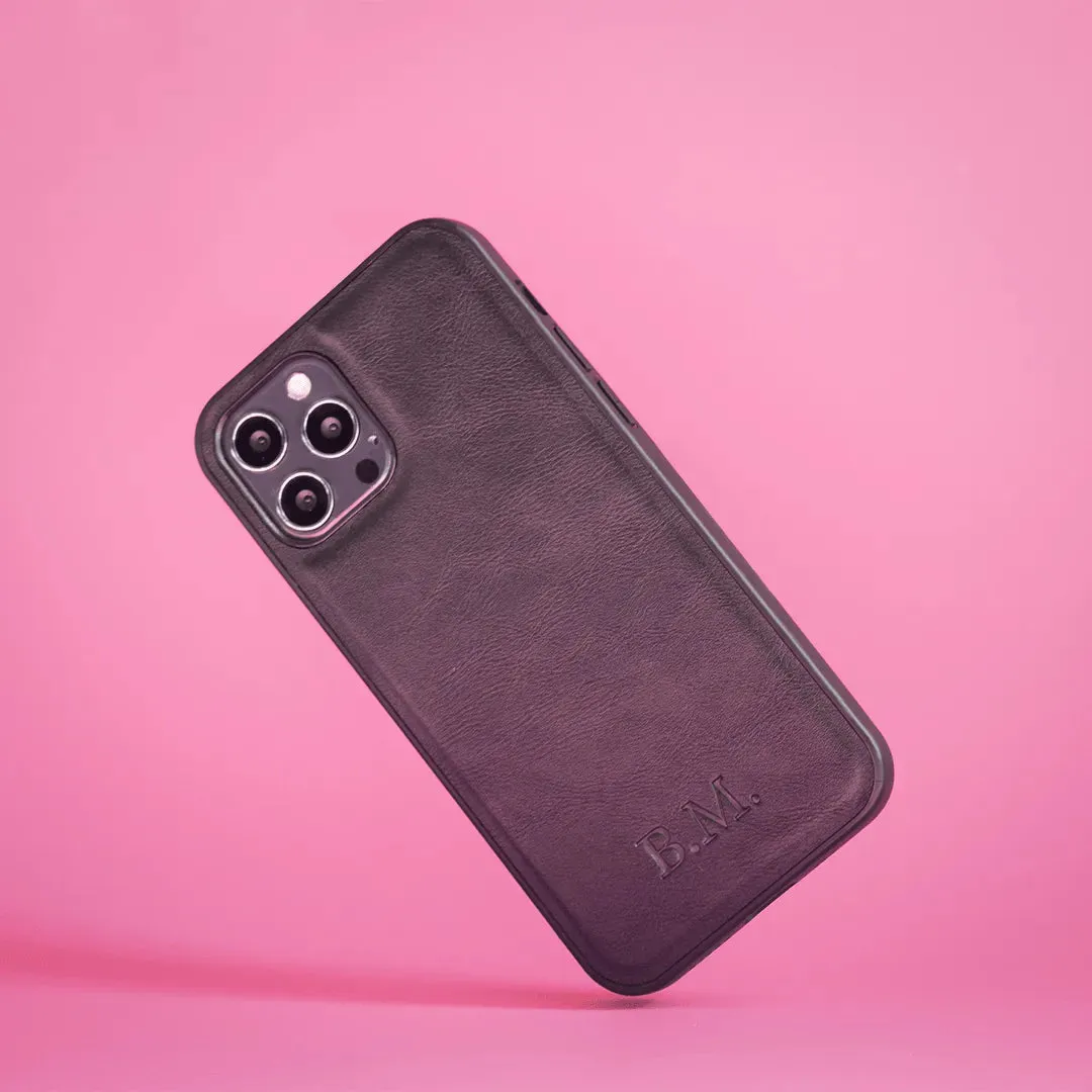 Smooth Leather Phone Case | Black & Grey