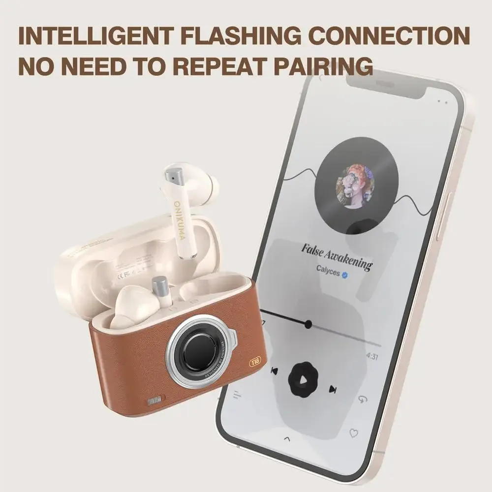 T18 Wireless Bluetooth Earbuds with Camera Style Charging Case Noise Canceling Waterproof