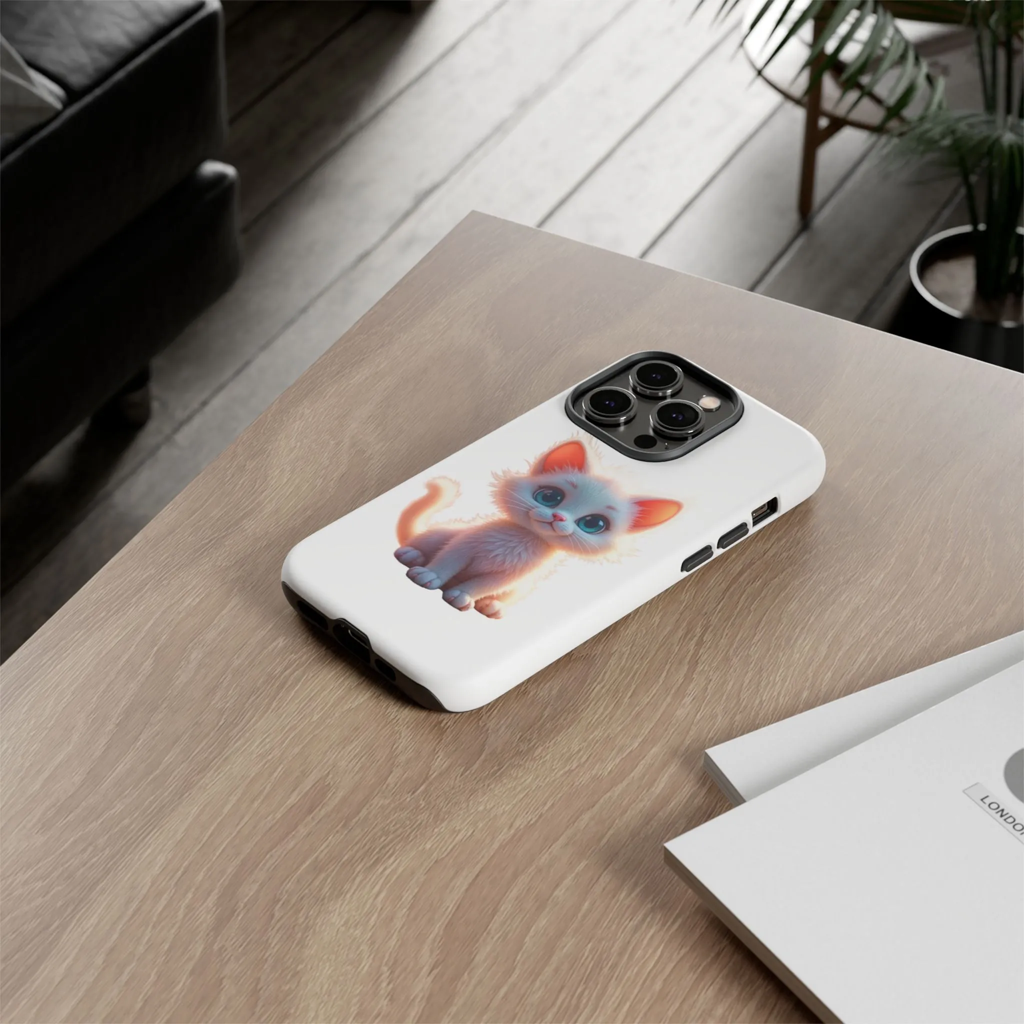 Tough Cases -  iPhone, Samsung Galaxy, and Google Pixel devices with premium-quality custom protective phone cases. A cute white kitten sitting up with blue eyes