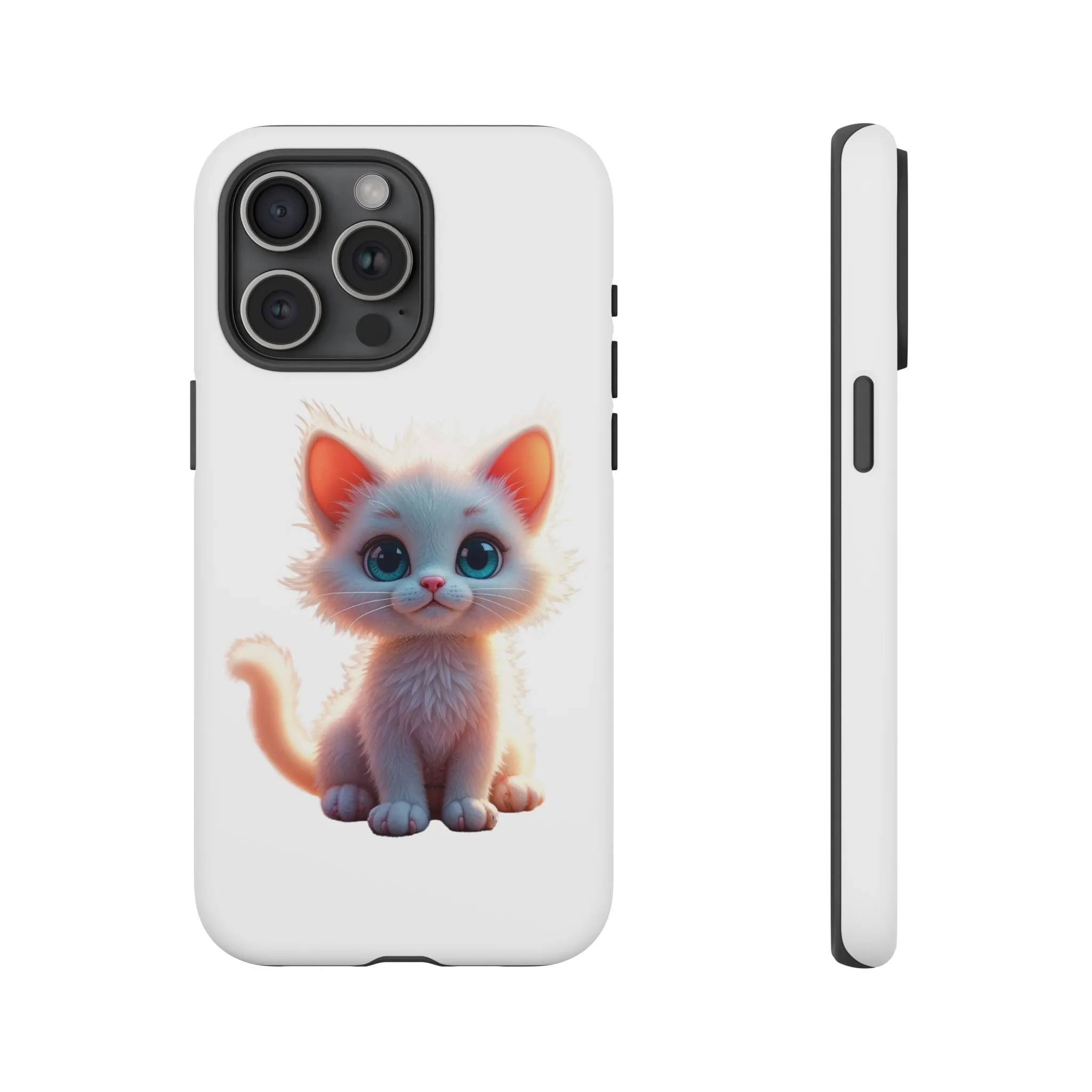 Tough Cases -  iPhone, Samsung Galaxy, and Google Pixel devices with premium-quality custom protective phone cases. A cute white kitten sitting up with blue eyes