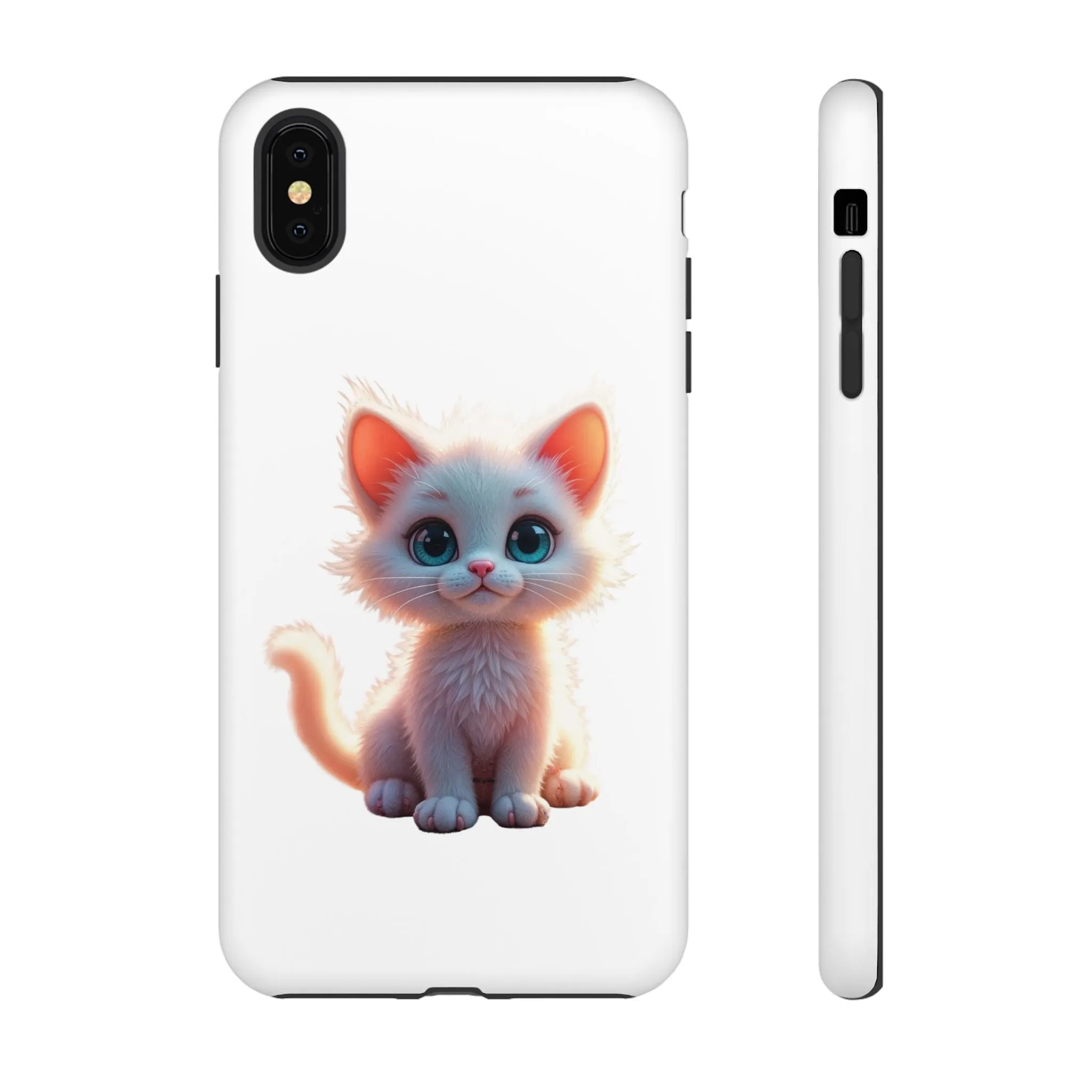 Tough Cases -  iPhone, Samsung Galaxy, and Google Pixel devices with premium-quality custom protective phone cases. A cute white kitten sitting up with blue eyes