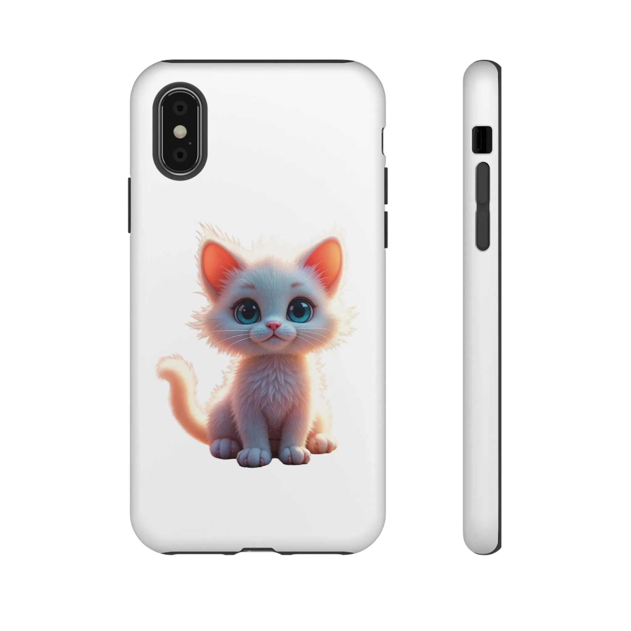 Tough Cases -  iPhone, Samsung Galaxy, and Google Pixel devices with premium-quality custom protective phone cases. A cute white kitten sitting up with blue eyes
