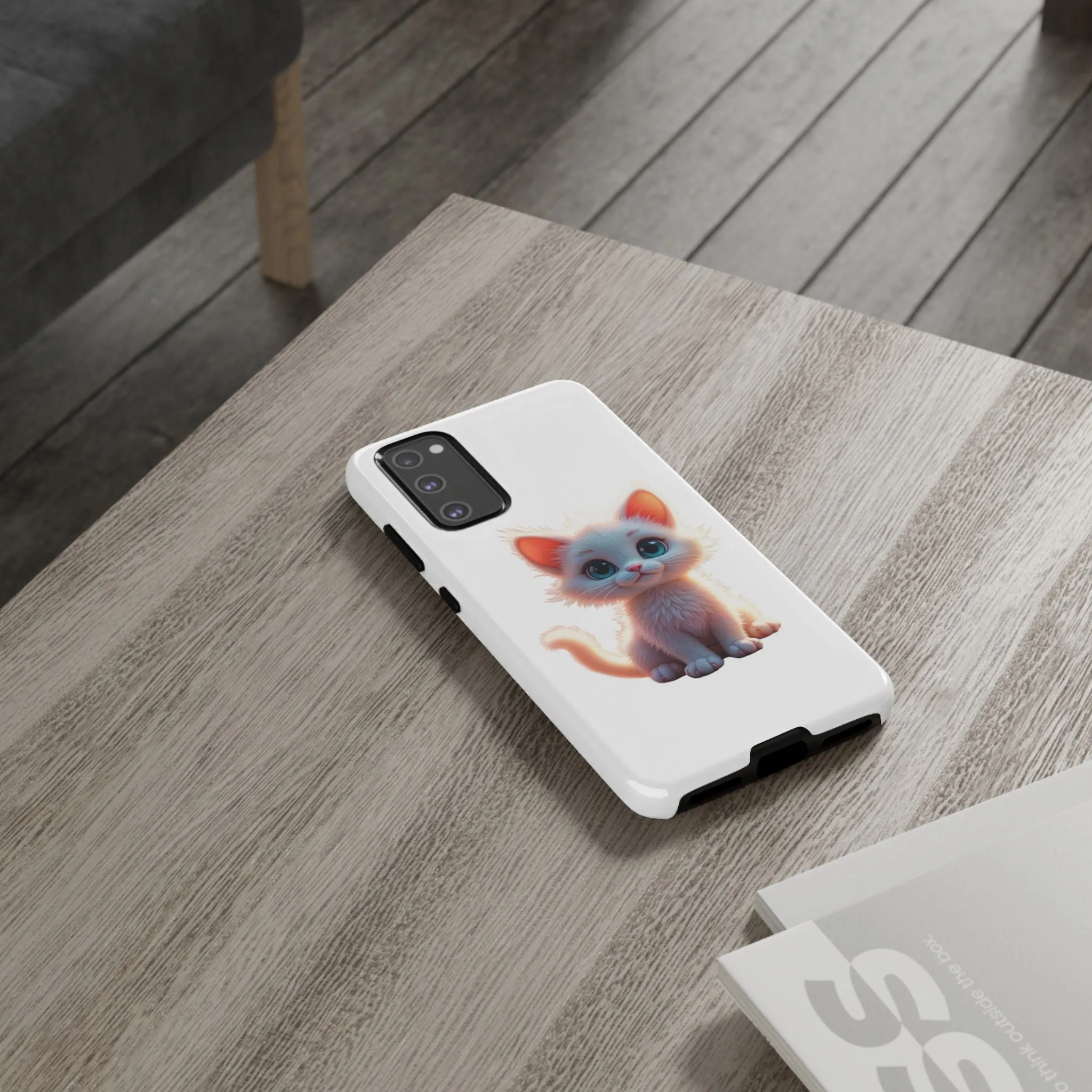Tough Cases -  iPhone, Samsung Galaxy, and Google Pixel devices with premium-quality custom protective phone cases. A cute white kitten sitting up with blue eyes