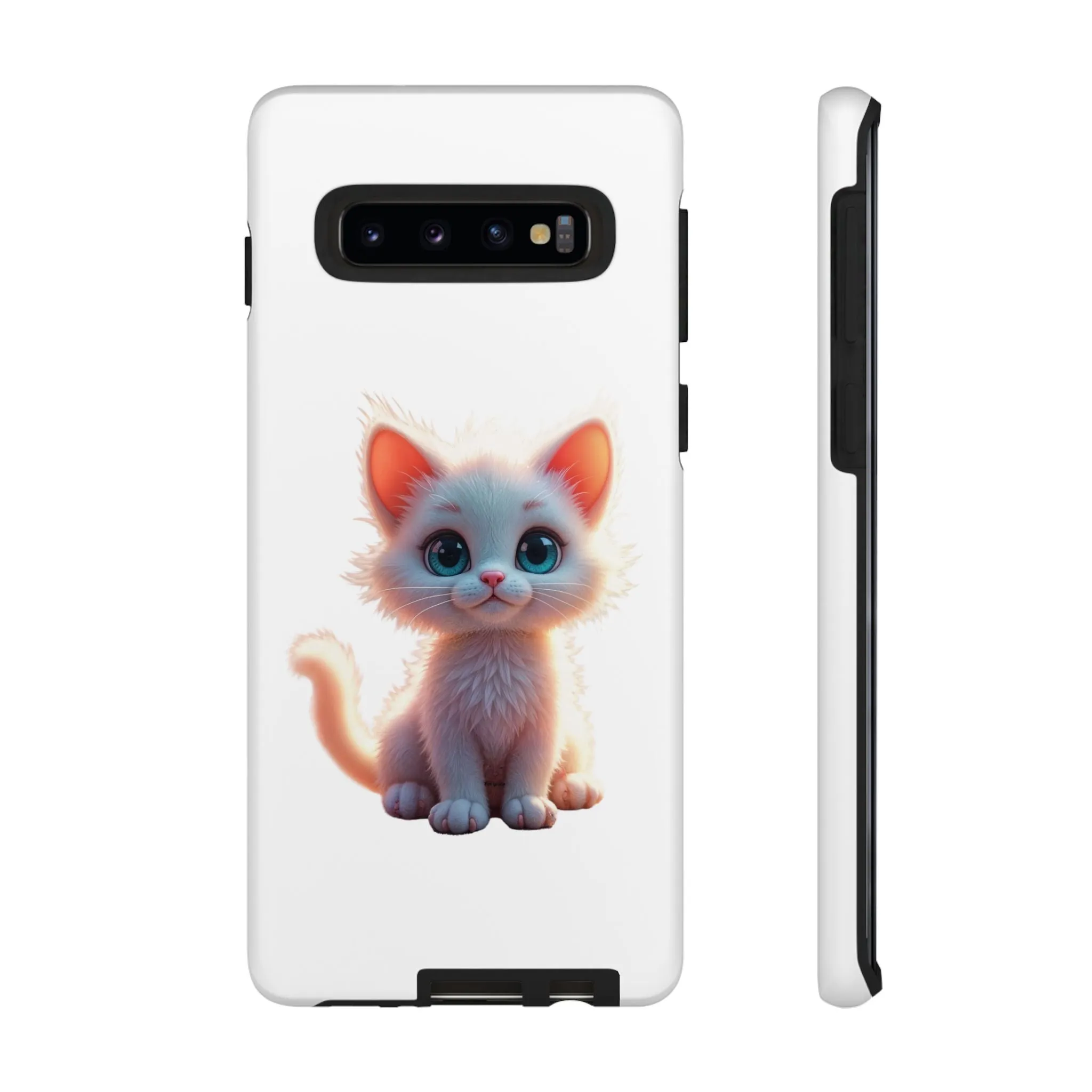 Tough Cases -  iPhone, Samsung Galaxy, and Google Pixel devices with premium-quality custom protective phone cases. A cute white kitten sitting up with blue eyes