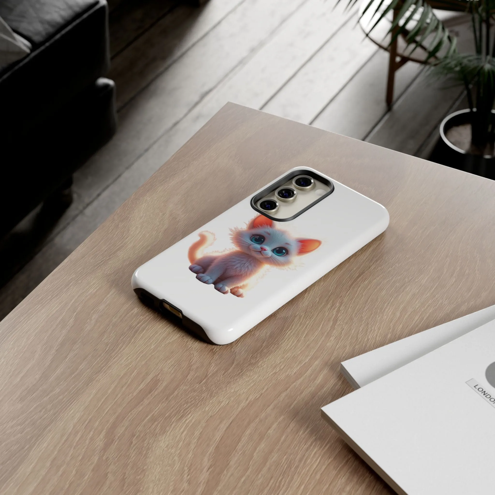 Tough Cases -  iPhone, Samsung Galaxy, and Google Pixel devices with premium-quality custom protective phone cases. A cute white kitten sitting up with blue eyes