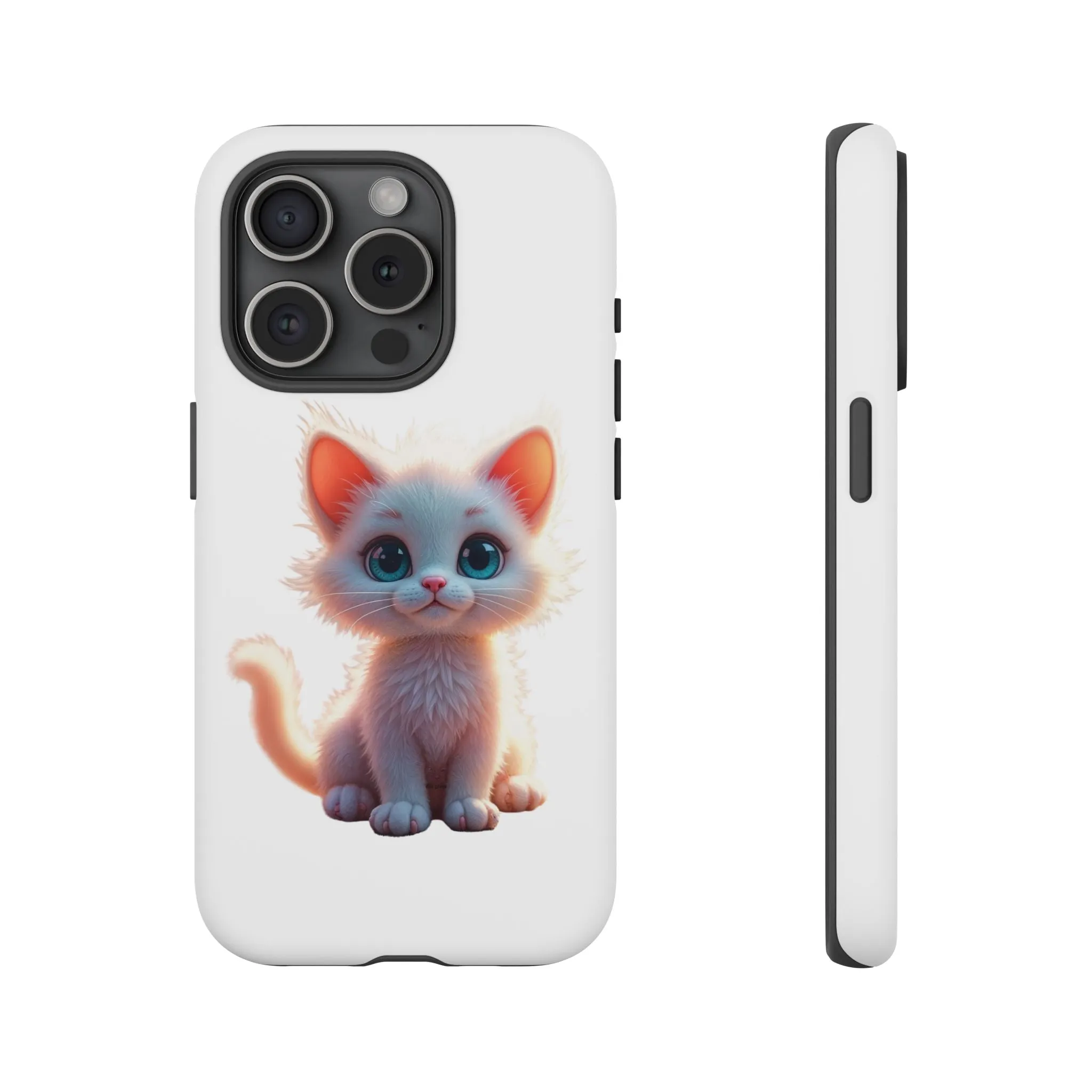 Tough Cases -  iPhone, Samsung Galaxy, and Google Pixel devices with premium-quality custom protective phone cases. A cute white kitten sitting up with blue eyes