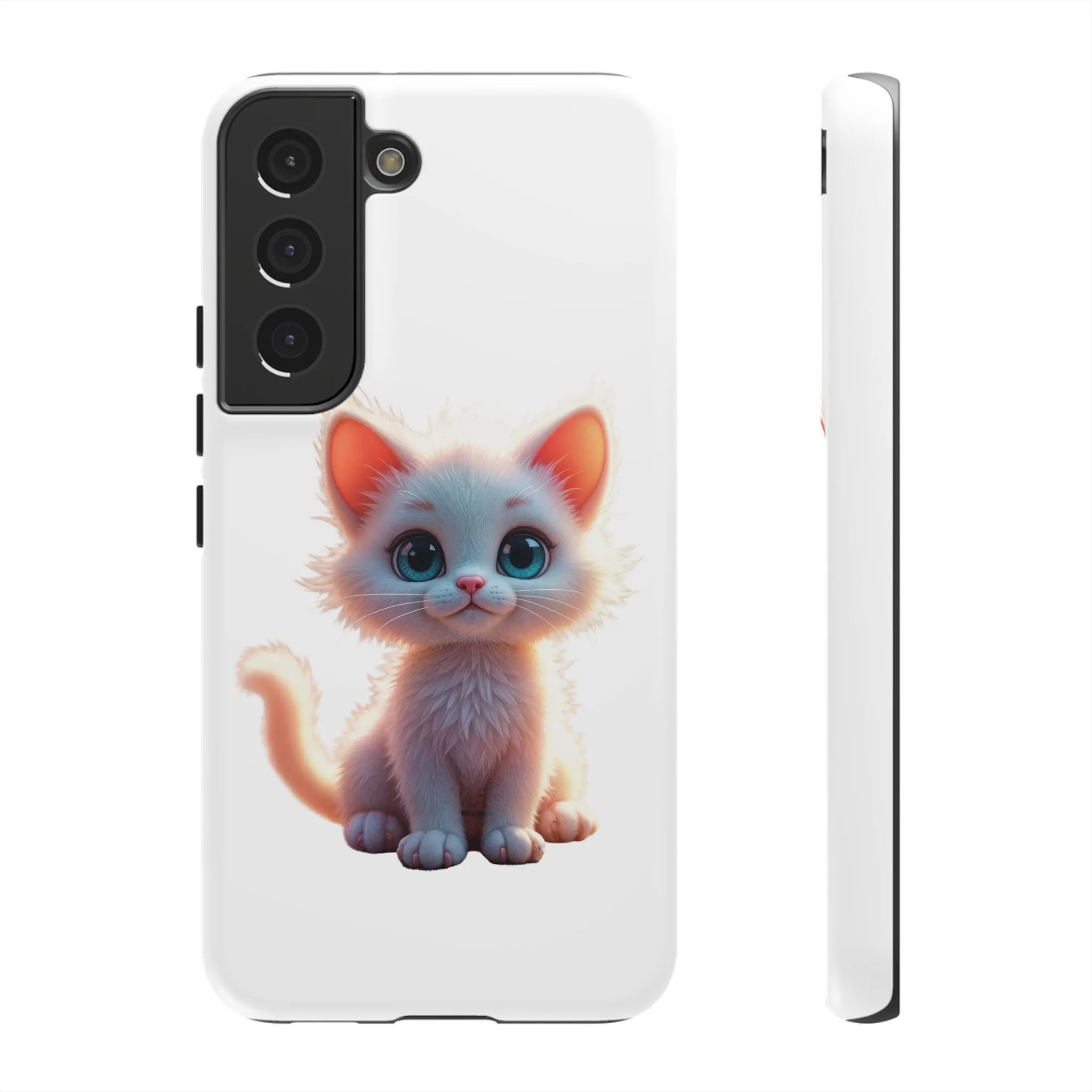 Tough Cases -  iPhone, Samsung Galaxy, and Google Pixel devices with premium-quality custom protective phone cases. A cute white kitten sitting up with blue eyes