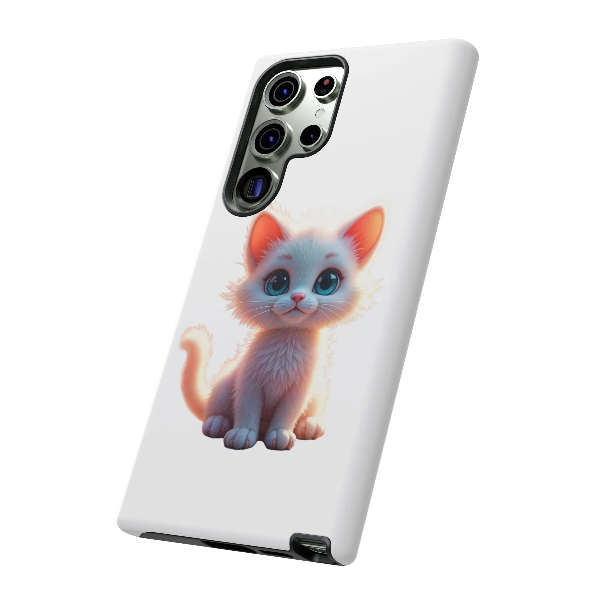 Tough Cases -  iPhone, Samsung Galaxy, and Google Pixel devices with premium-quality custom protective phone cases. A cute white kitten sitting up with blue eyes