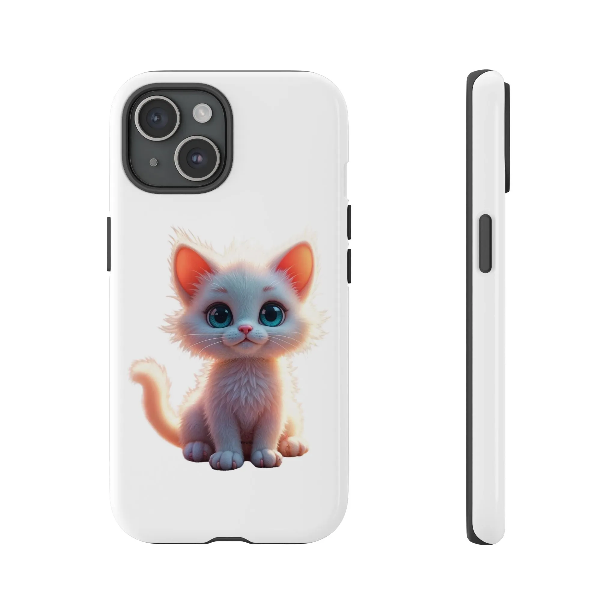 Tough Cases -  iPhone, Samsung Galaxy, and Google Pixel devices with premium-quality custom protective phone cases. A cute white kitten sitting up with blue eyes