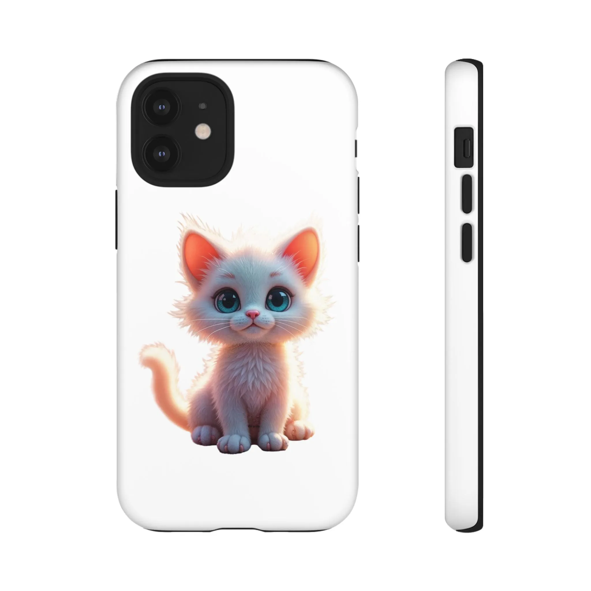 Tough Cases -  iPhone, Samsung Galaxy, and Google Pixel devices with premium-quality custom protective phone cases. A cute white kitten sitting up with blue eyes