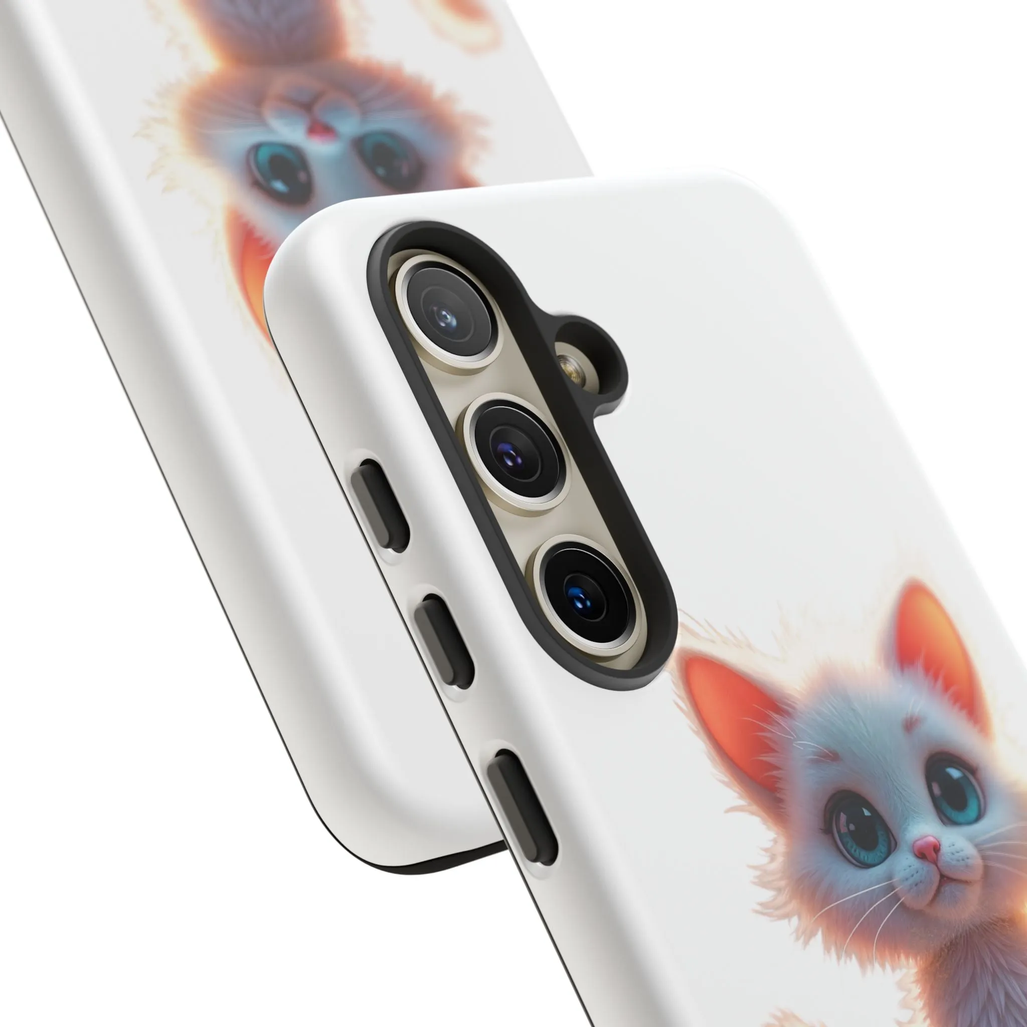 Tough Cases -  iPhone, Samsung Galaxy, and Google Pixel devices with premium-quality custom protective phone cases. A cute white kitten sitting up with blue eyes