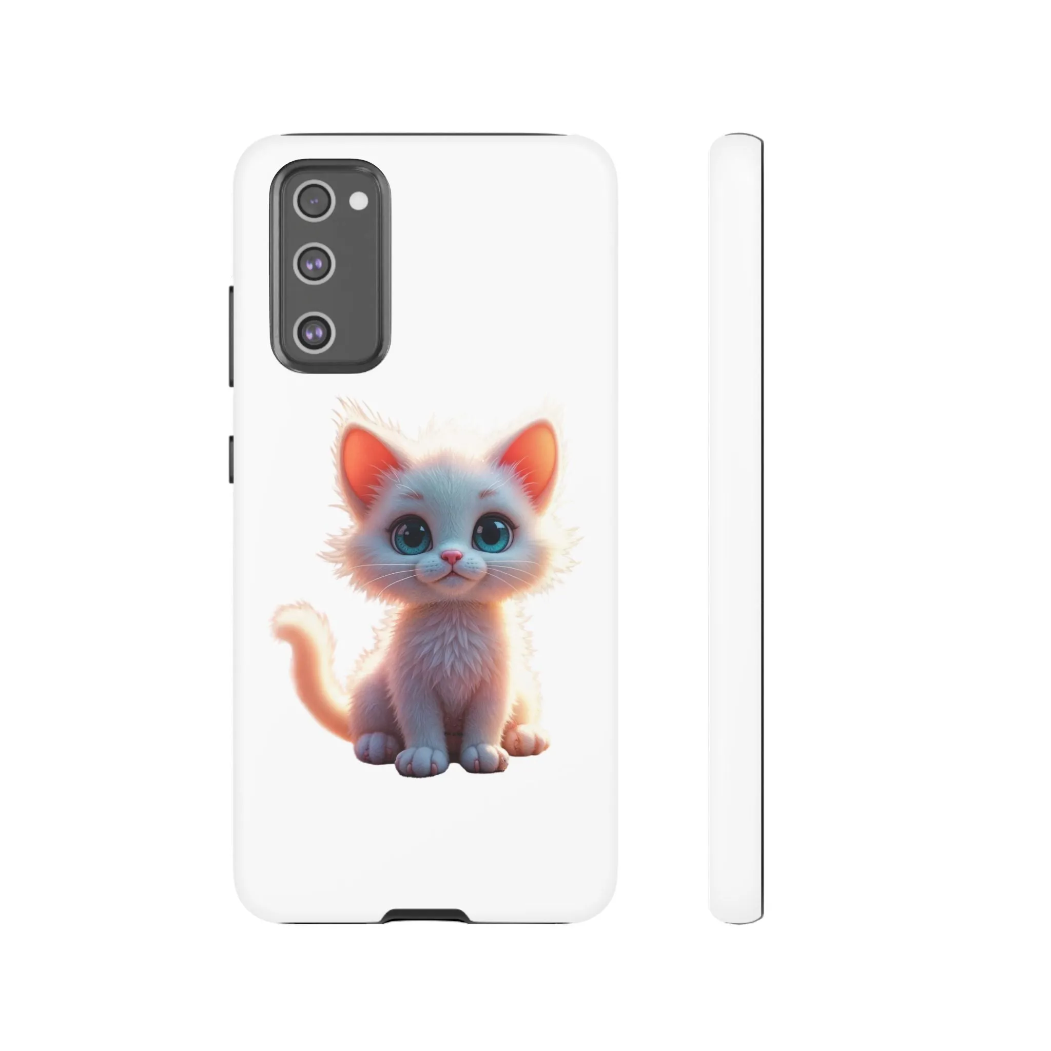 Tough Cases -  iPhone, Samsung Galaxy, and Google Pixel devices with premium-quality custom protective phone cases. A cute white kitten sitting up with blue eyes