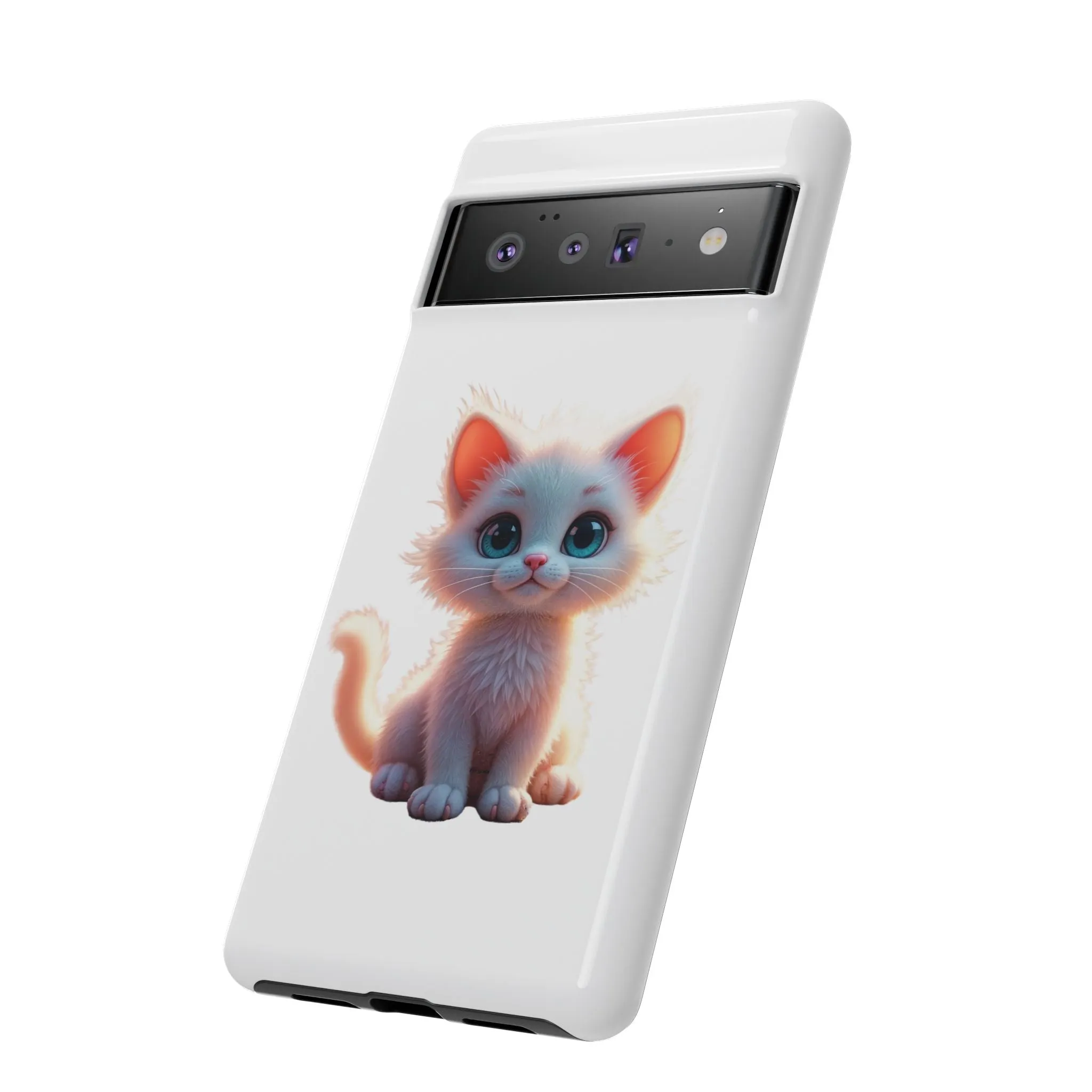 Tough Cases -  iPhone, Samsung Galaxy, and Google Pixel devices with premium-quality custom protective phone cases. A cute white kitten sitting up with blue eyes