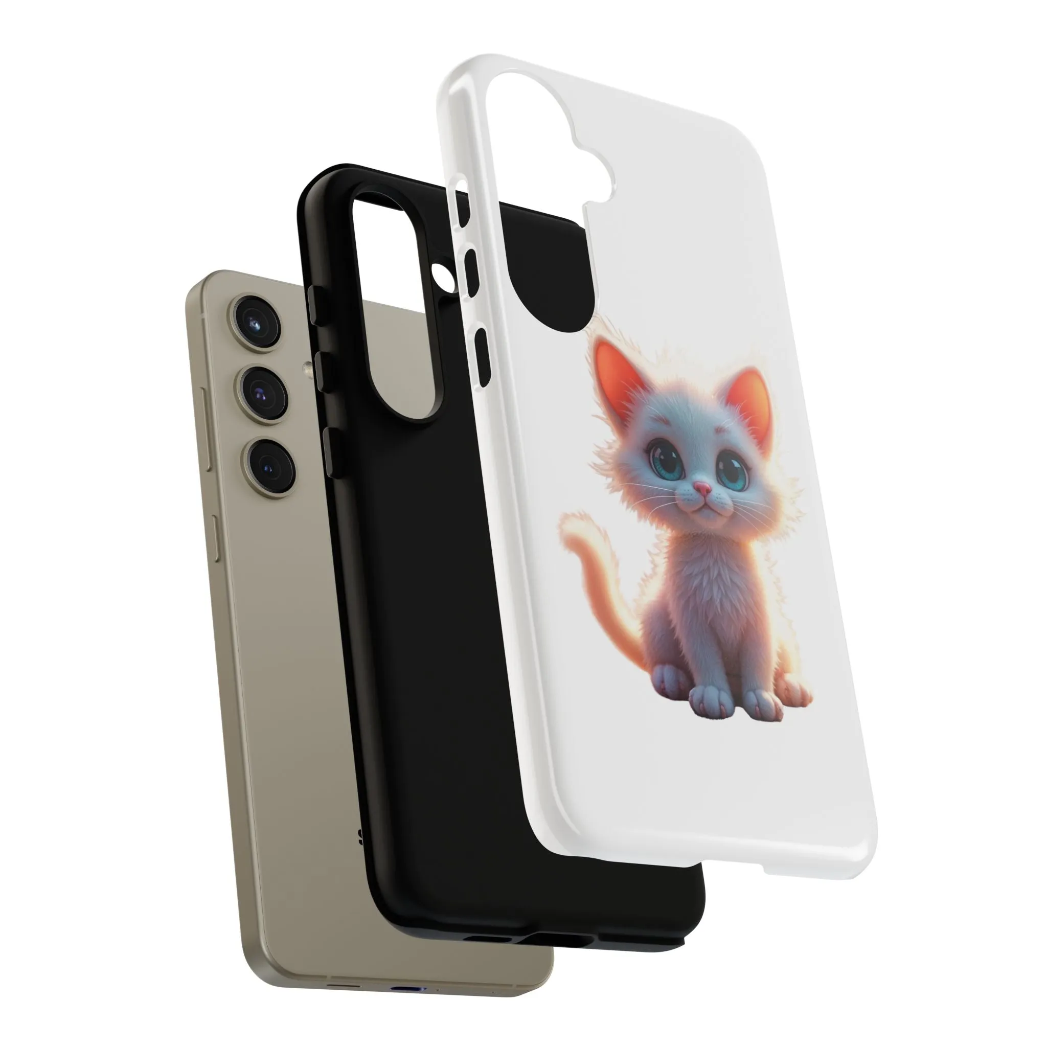 Tough Cases -  iPhone, Samsung Galaxy, and Google Pixel devices with premium-quality custom protective phone cases. A cute white kitten sitting up with blue eyes
