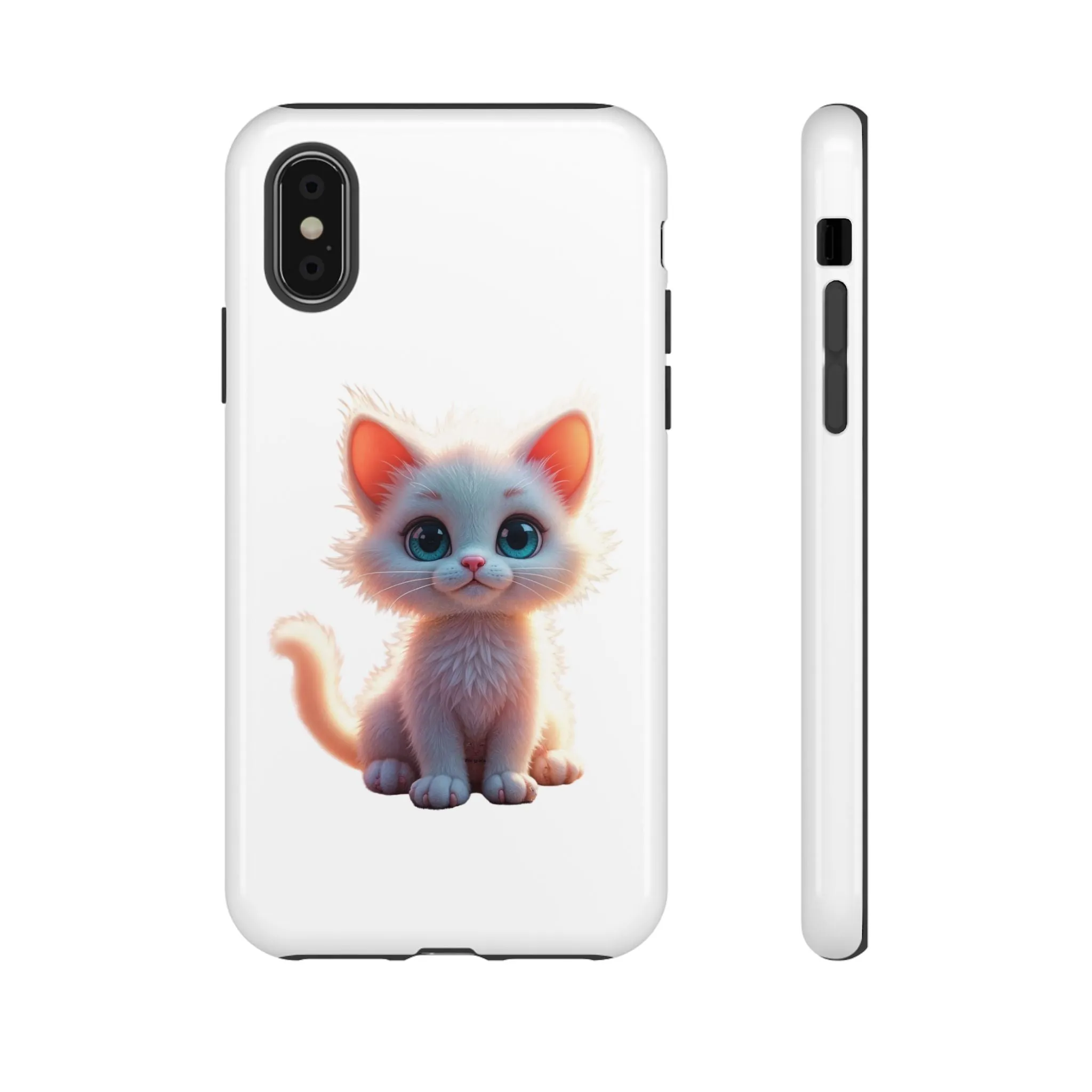 Tough Cases -  iPhone, Samsung Galaxy, and Google Pixel devices with premium-quality custom protective phone cases. A cute white kitten sitting up with blue eyes