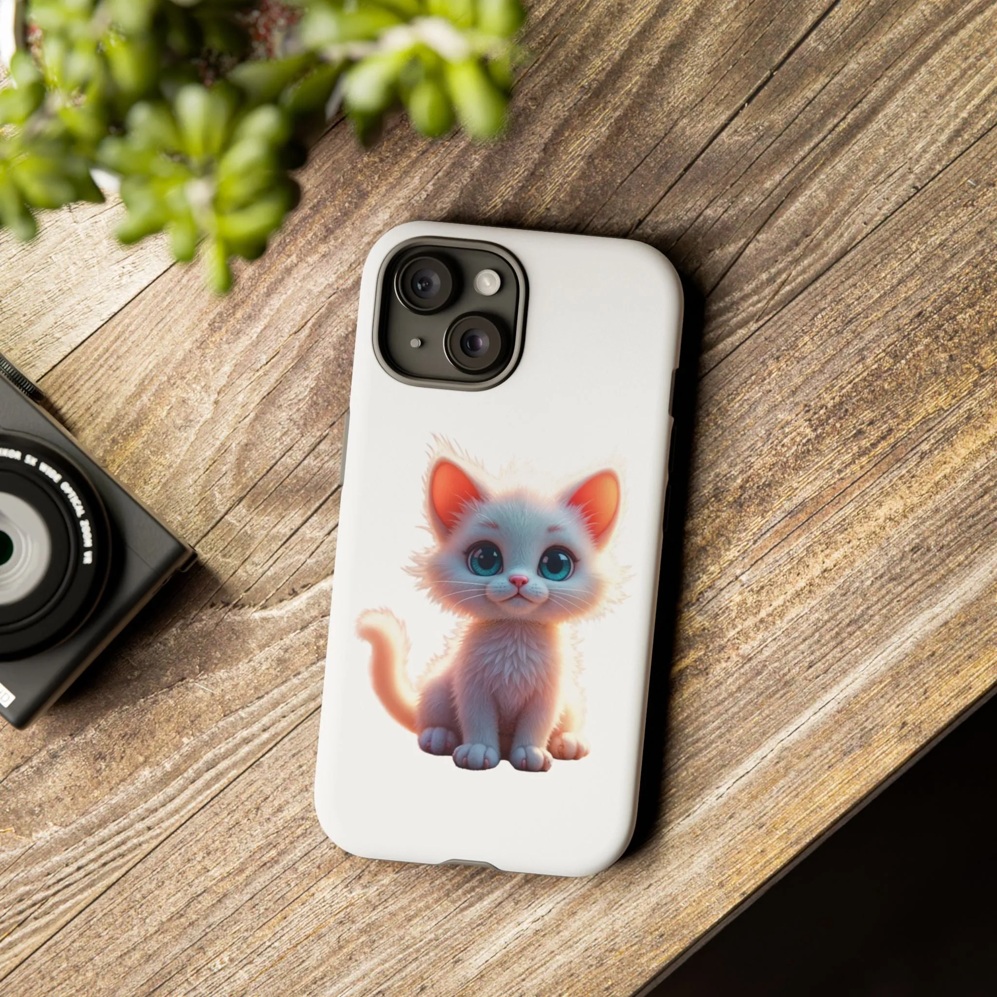 Tough Cases -  iPhone, Samsung Galaxy, and Google Pixel devices with premium-quality custom protective phone cases. A cute white kitten sitting up with blue eyes