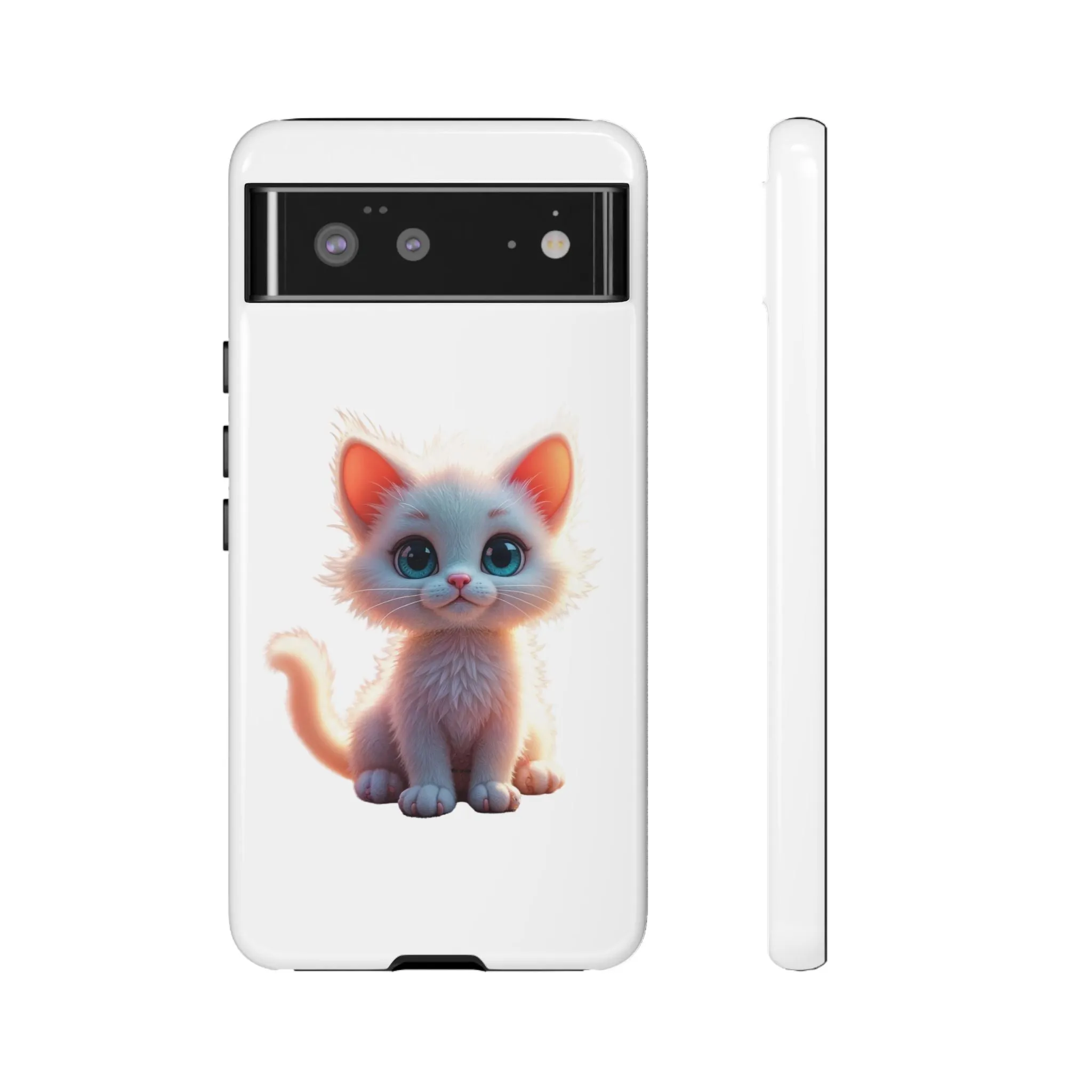 Tough Cases -  iPhone, Samsung Galaxy, and Google Pixel devices with premium-quality custom protective phone cases. A cute white kitten sitting up with blue eyes