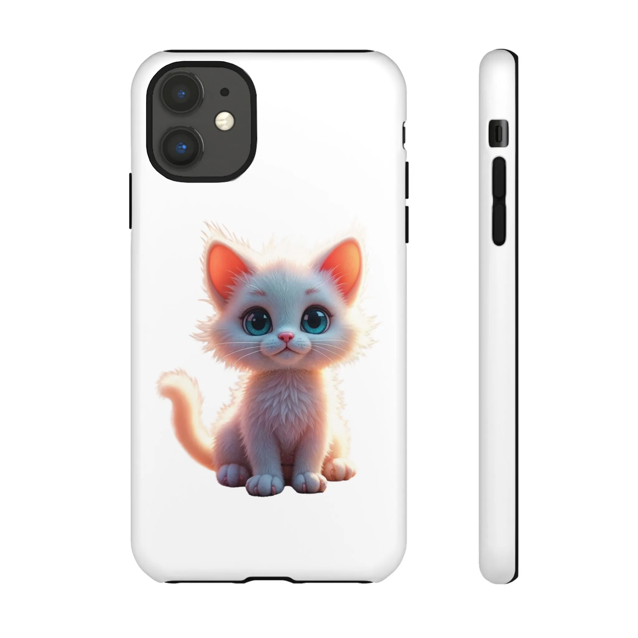 Tough Cases -  iPhone, Samsung Galaxy, and Google Pixel devices with premium-quality custom protective phone cases. A cute white kitten sitting up with blue eyes