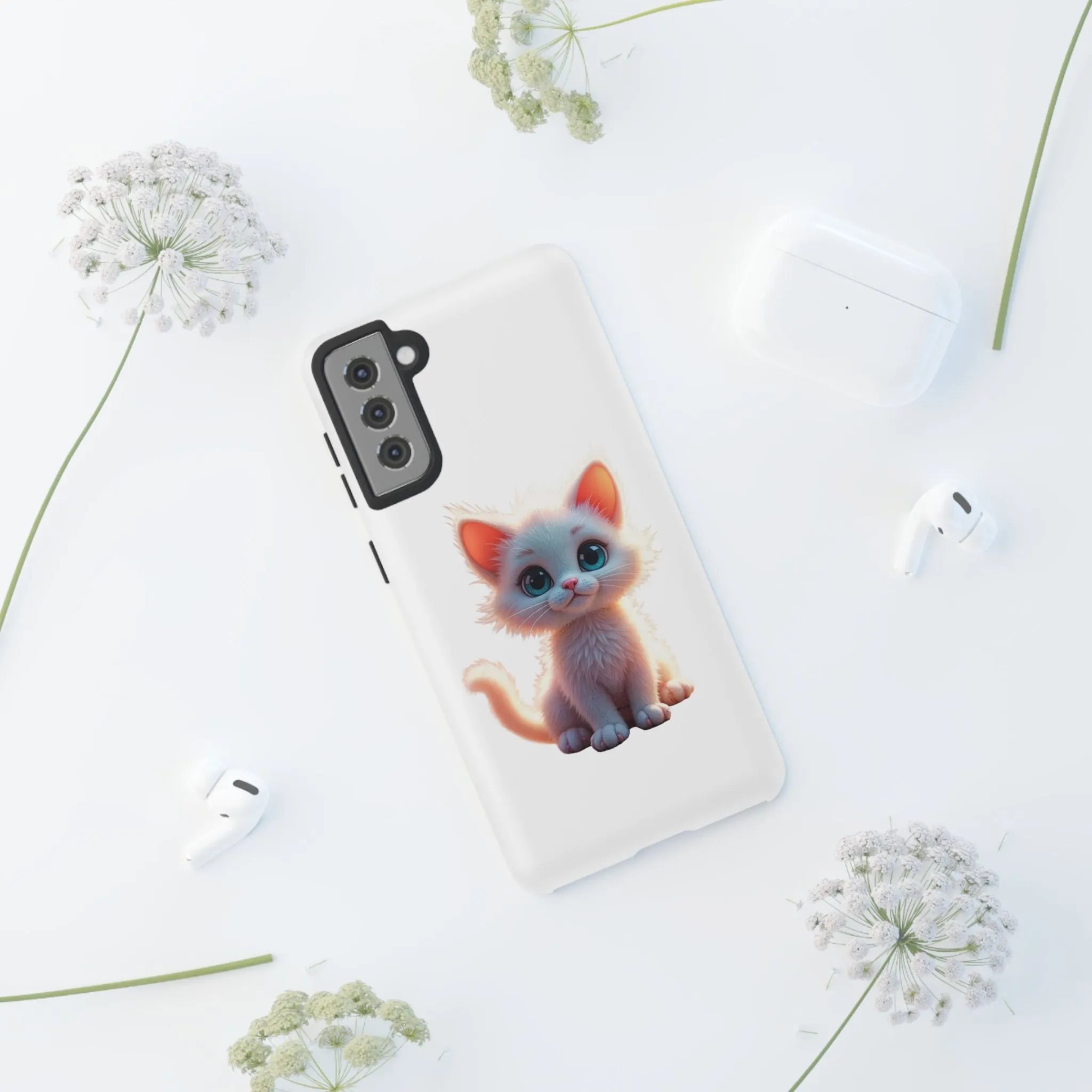 Tough Cases -  iPhone, Samsung Galaxy, and Google Pixel devices with premium-quality custom protective phone cases. A cute white kitten sitting up with blue eyes