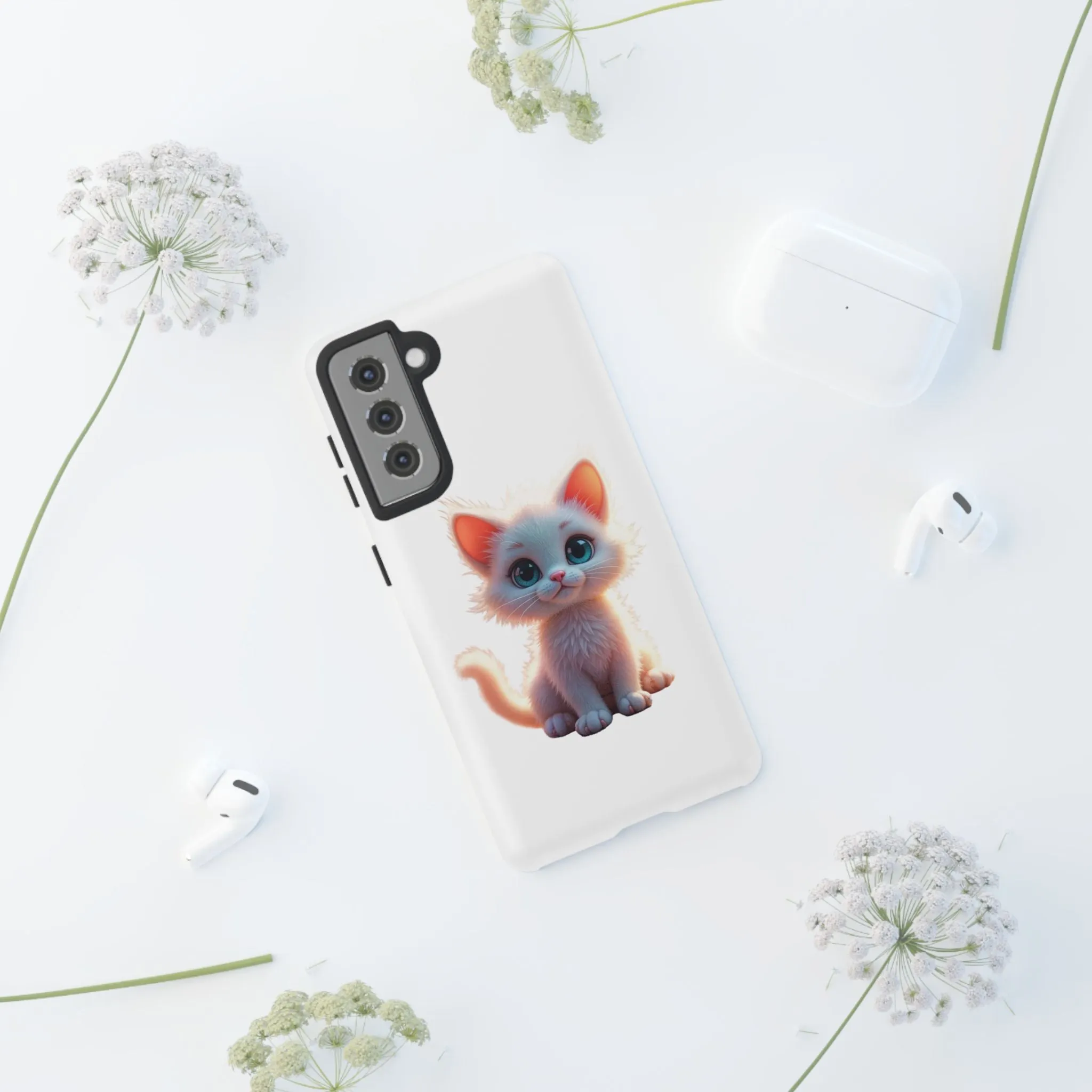 Tough Cases -  iPhone, Samsung Galaxy, and Google Pixel devices with premium-quality custom protective phone cases. A cute white kitten sitting up with blue eyes