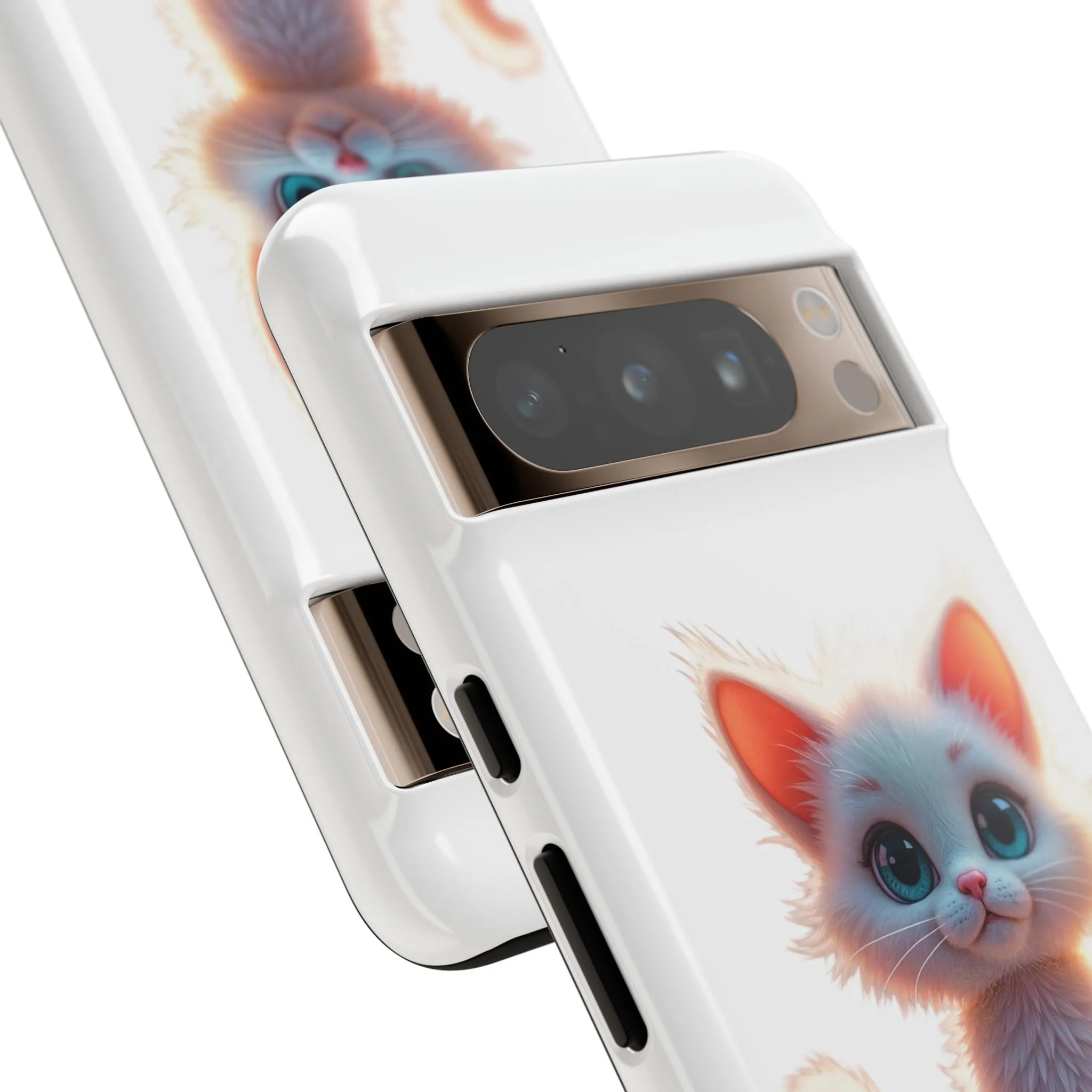 Tough Cases -  iPhone, Samsung Galaxy, and Google Pixel devices with premium-quality custom protective phone cases. A cute white kitten sitting up with blue eyes