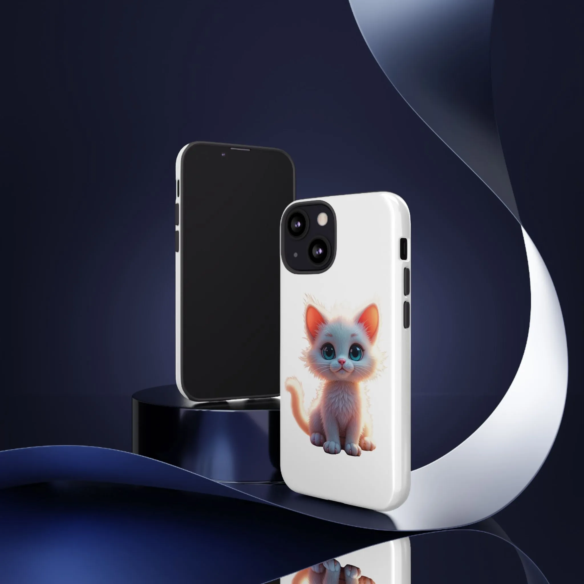 Tough Cases -  iPhone, Samsung Galaxy, and Google Pixel devices with premium-quality custom protective phone cases. A cute white kitten sitting up with blue eyes
