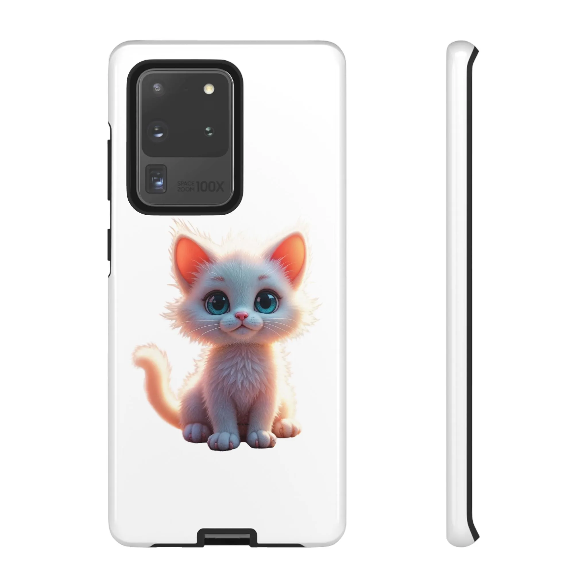 Tough Cases -  iPhone, Samsung Galaxy, and Google Pixel devices with premium-quality custom protective phone cases. A cute white kitten sitting up with blue eyes