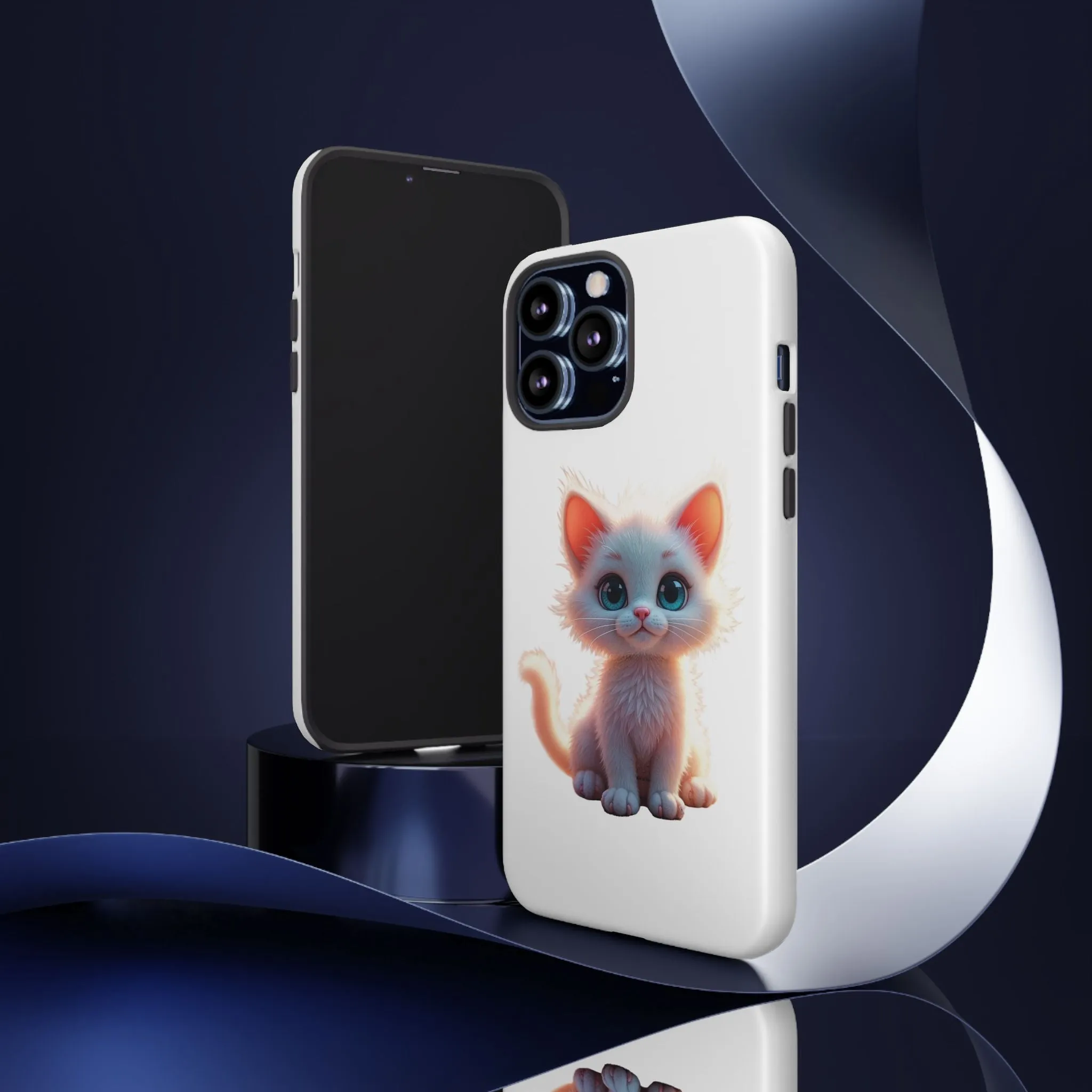 Tough Cases -  iPhone, Samsung Galaxy, and Google Pixel devices with premium-quality custom protective phone cases. A cute white kitten sitting up with blue eyes