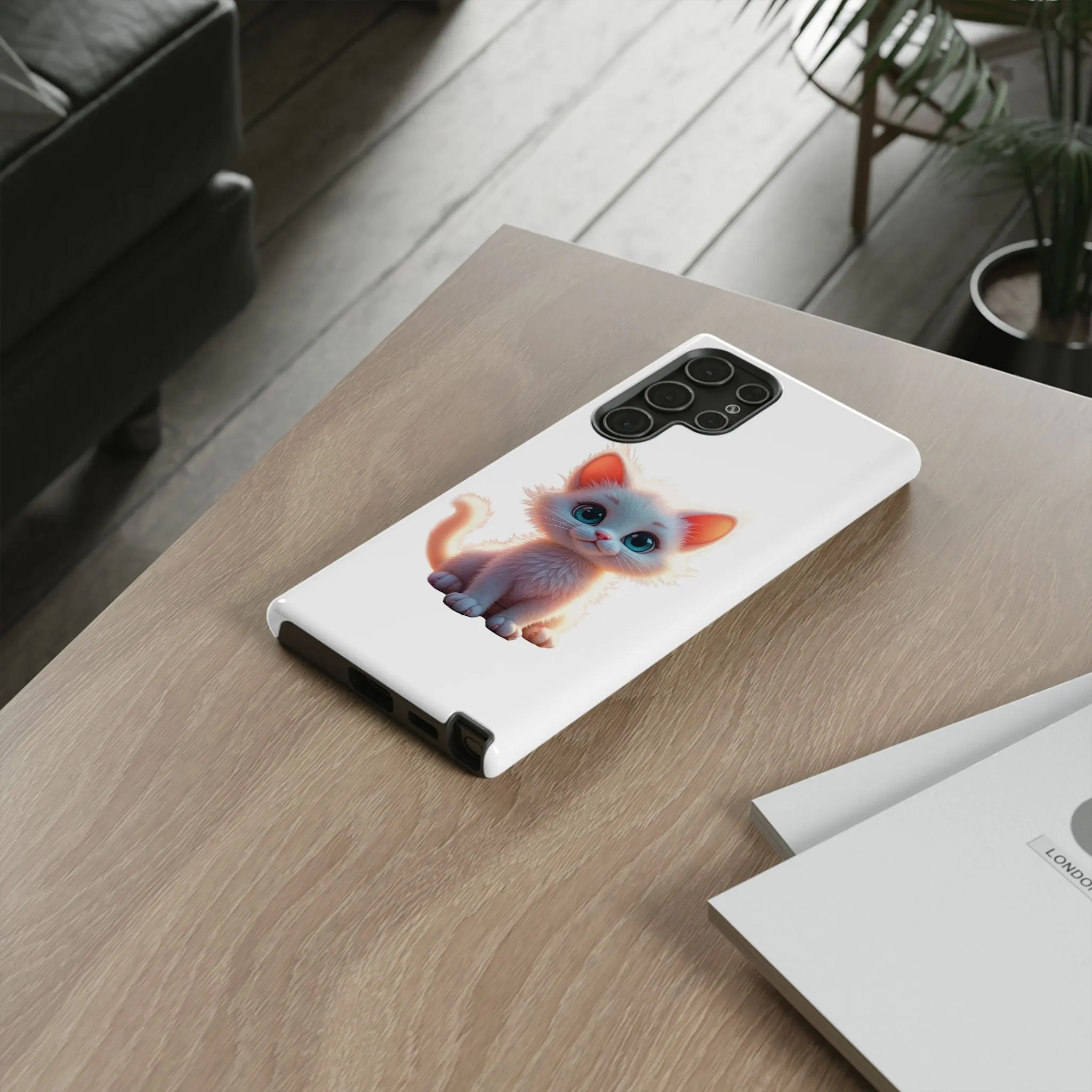 Tough Cases -  iPhone, Samsung Galaxy, and Google Pixel devices with premium-quality custom protective phone cases. A cute white kitten sitting up with blue eyes
