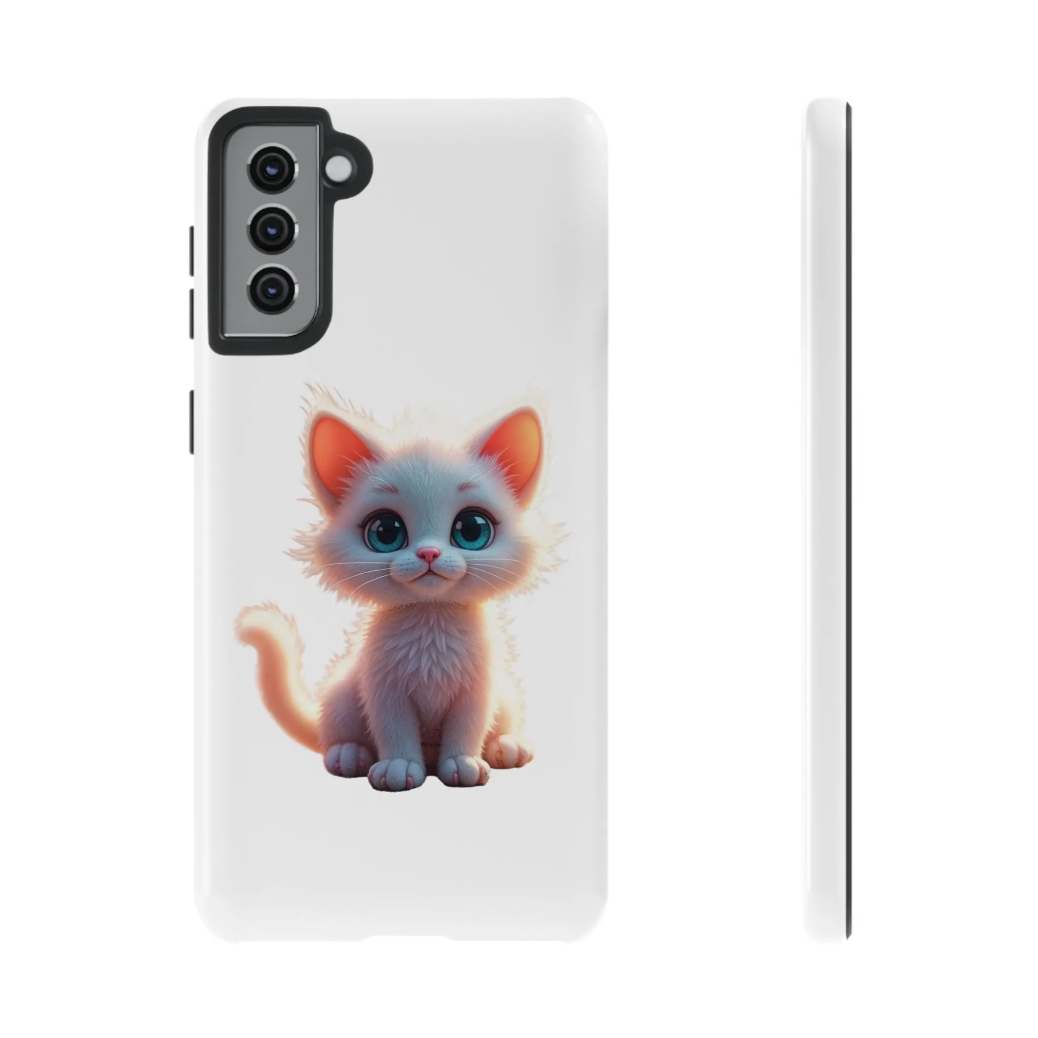 Tough Cases -  iPhone, Samsung Galaxy, and Google Pixel devices with premium-quality custom protective phone cases. A cute white kitten sitting up with blue eyes
