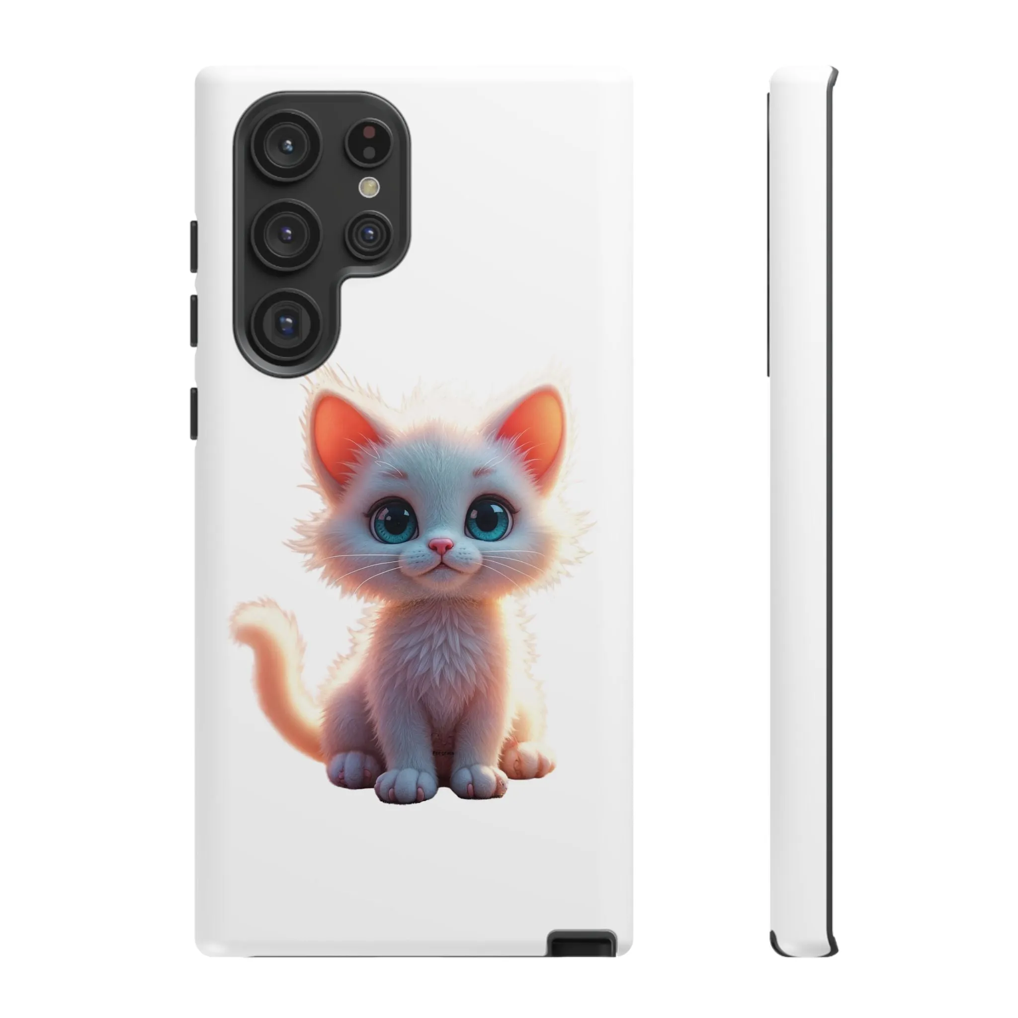 Tough Cases -  iPhone, Samsung Galaxy, and Google Pixel devices with premium-quality custom protective phone cases. A cute white kitten sitting up with blue eyes